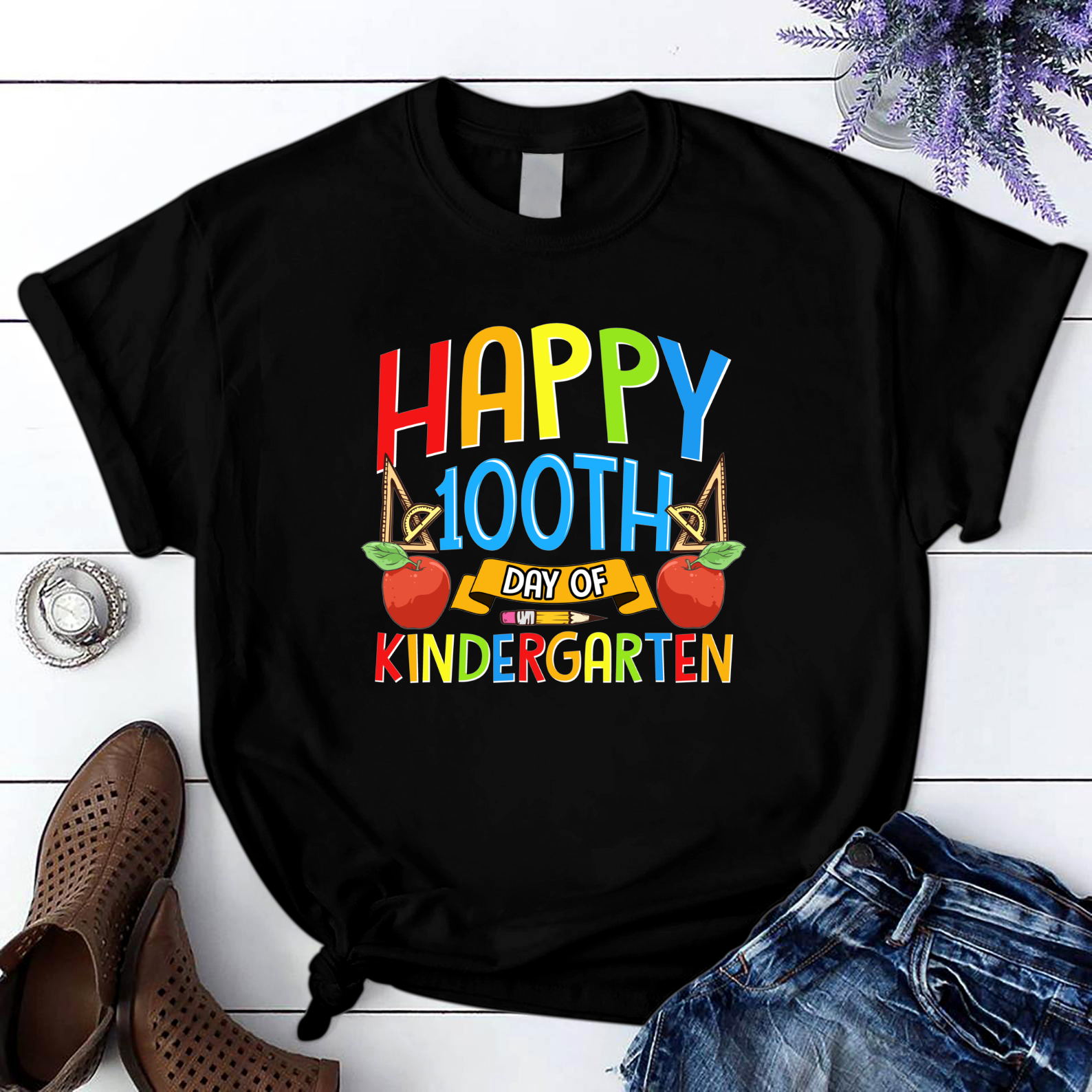 Happy 100Th Day Of Kindergarten For Teacher Students T Shirt Black Unisex S-6Xl