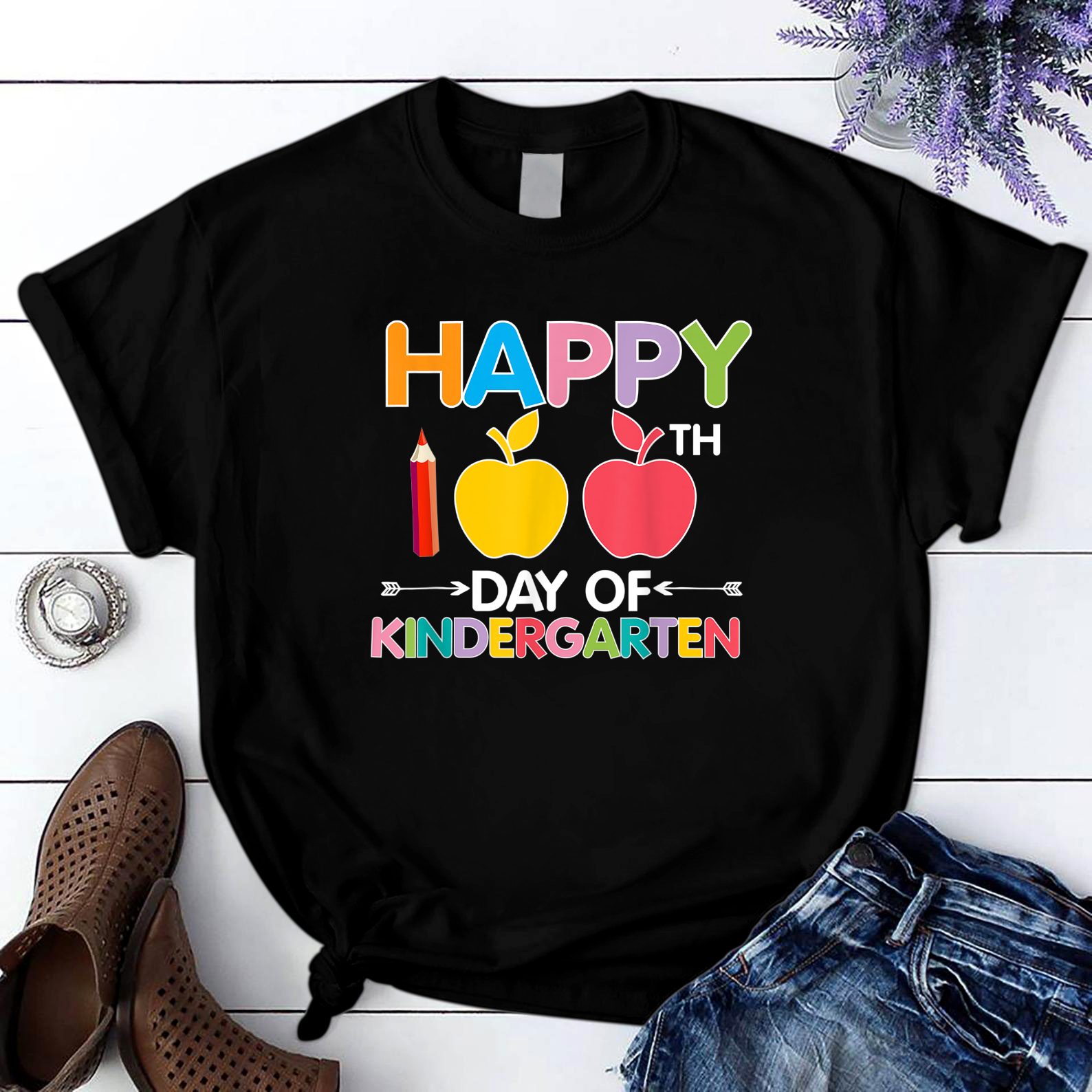 Happy 100Th Day Of Kindergarten Funny Teacher And Student T Shirt Black Unisex S-6Xl