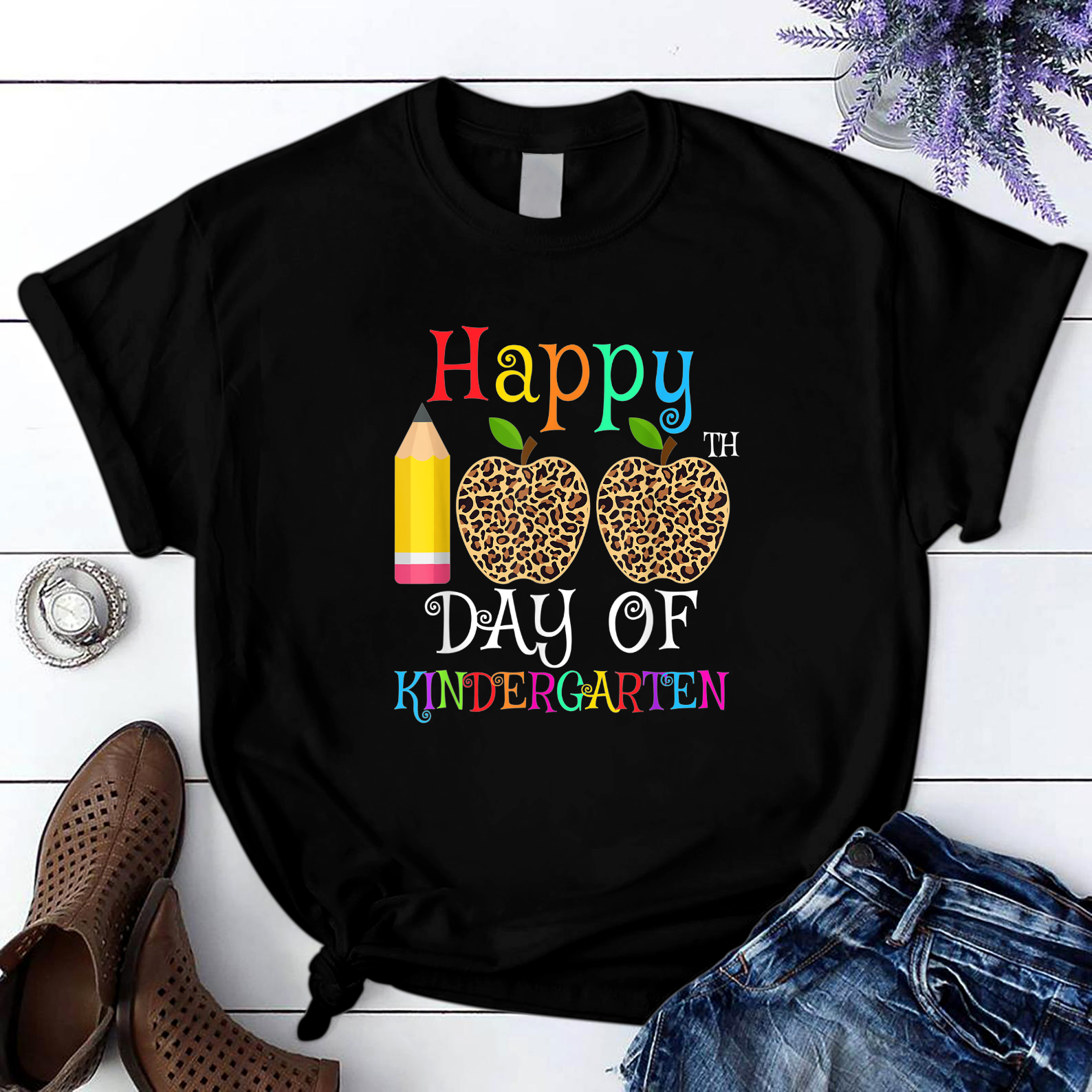 Happy 100Th Day Of Kindergarten Funny Teacher Or Child T Shirt Black Unisex S-6Xl