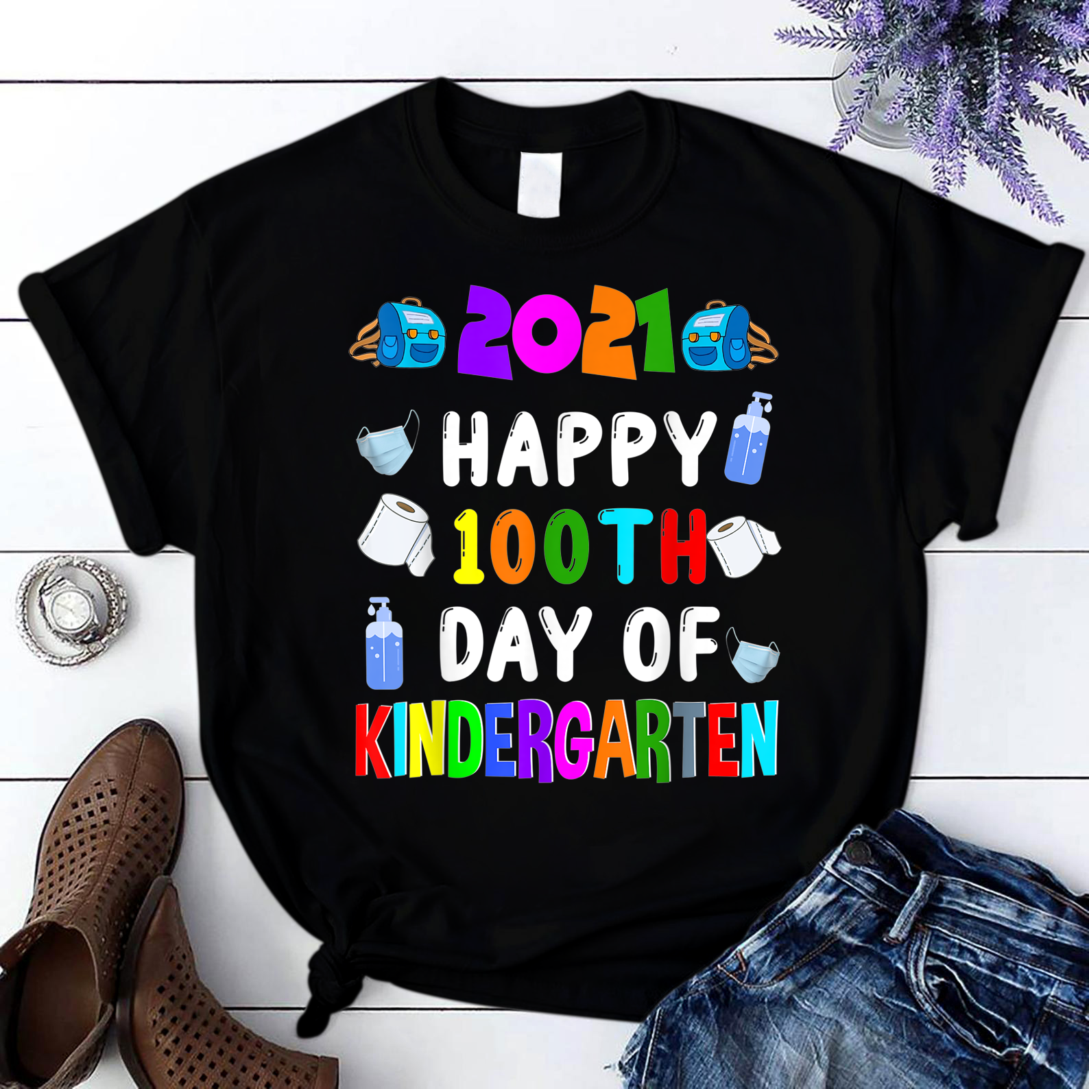 Happy 100Th Day Of Kindergarten Gift For Teacher Or Child T Shirt Black Unisex S-6Xl