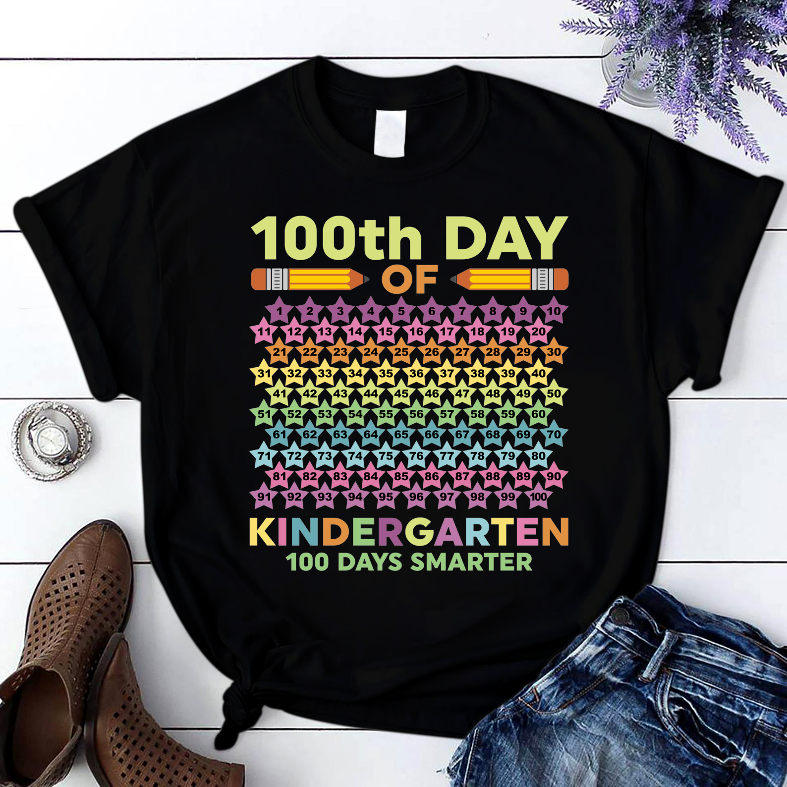 Happy 100Th Day Of Kindergarten Matching Student Teacher T Shirt Black Unisex S-6Xl