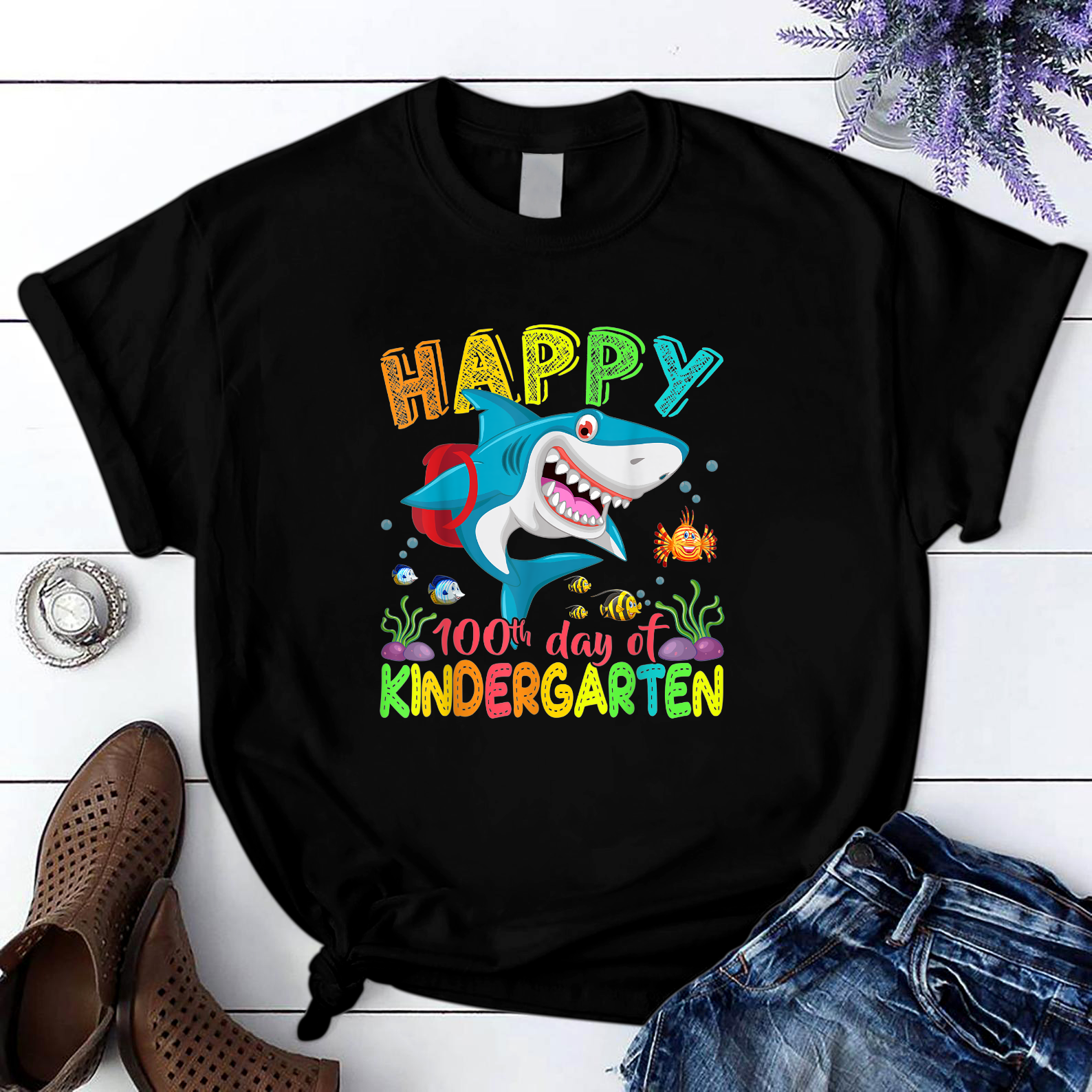 Happy 100Th Day Of Kindergarten Mermaid T Shirt Black Unisex S-6Xl