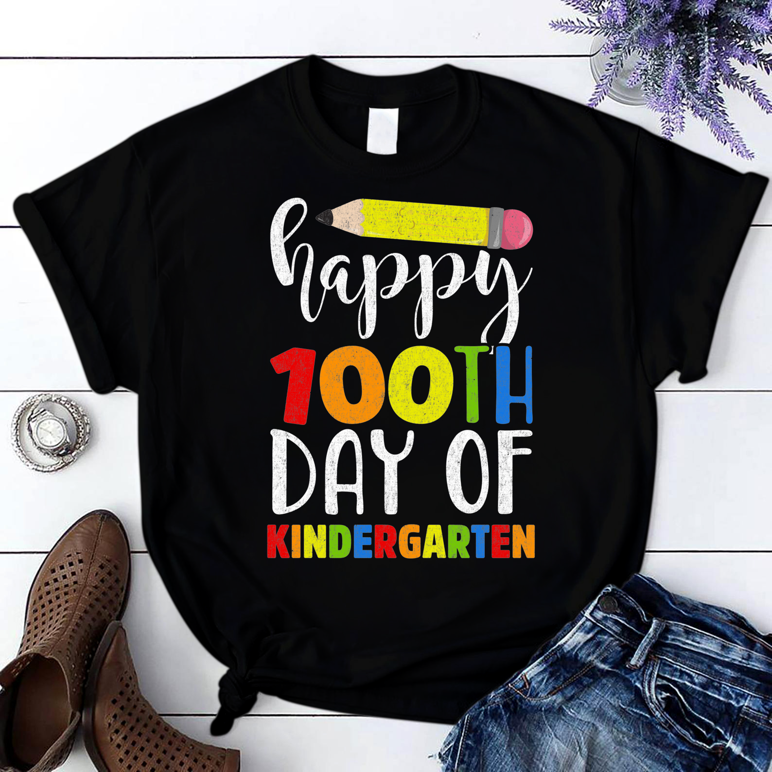 Happy 100Th Day Of Kindergarten School 1 T Shirt Black Unisex S-6Xl