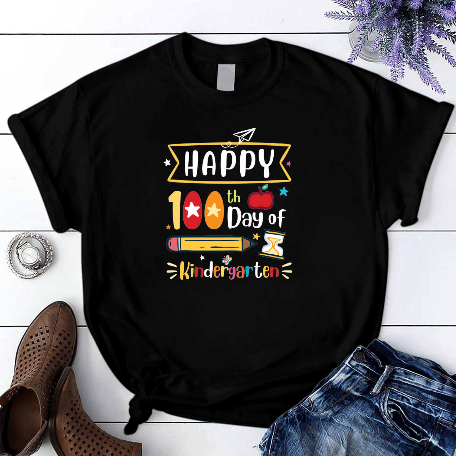 Happy 100Th Day Of Kindergarten School Teacher T Shirt Black Unisex S-6Xl