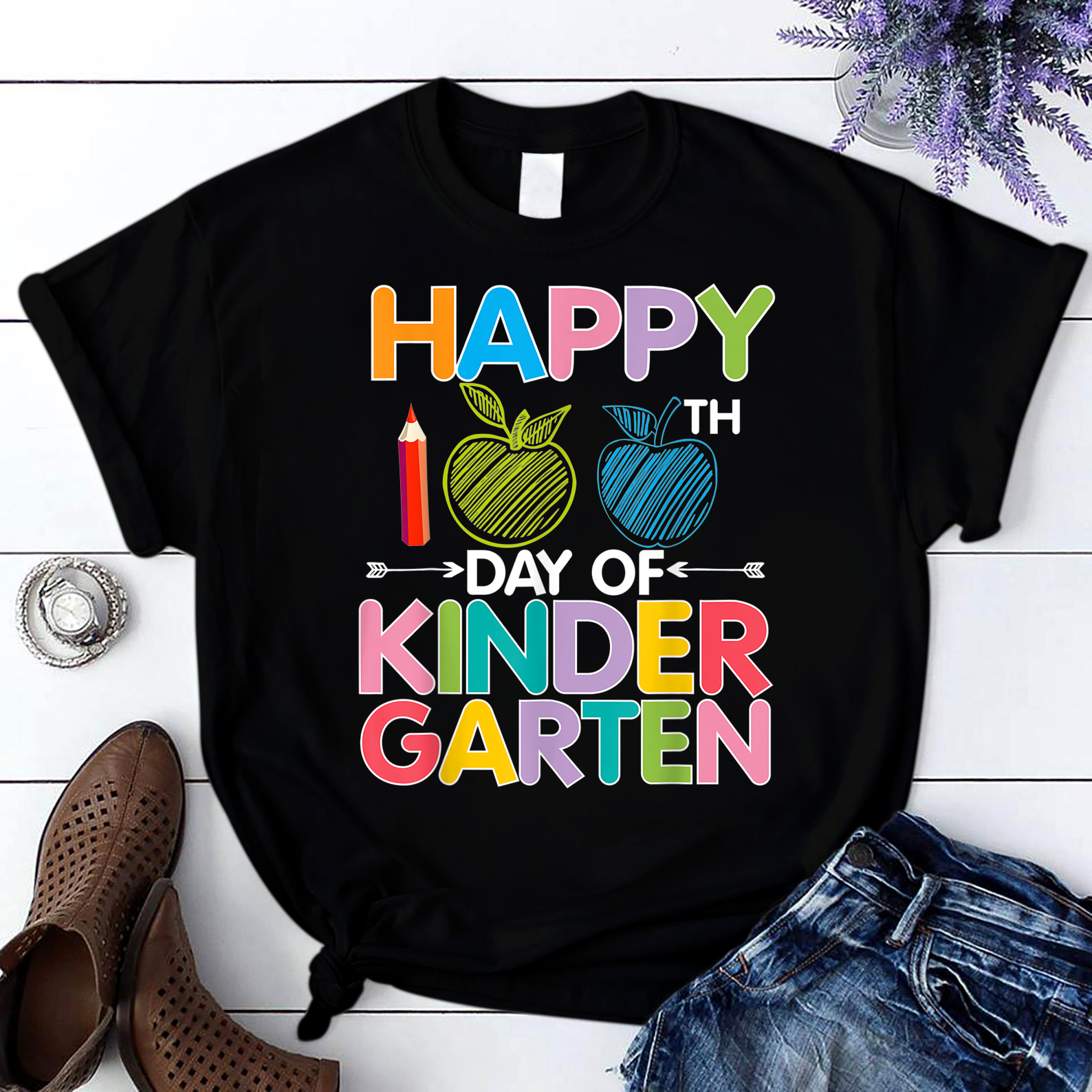 Happy 100Th Day Of Kindergarten Teacher 100 Days Of School T Shirt Black Unisex S-6Xl