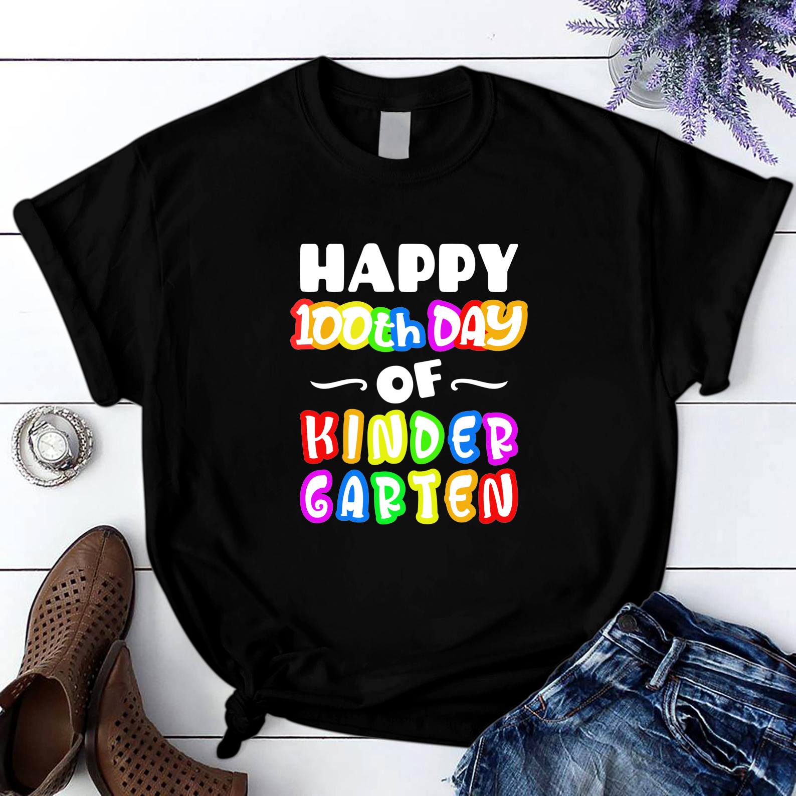 Happy 100Th Day Of Kindergarten Teacher 100 Days School T Shirt Black Unisex S-6Xl