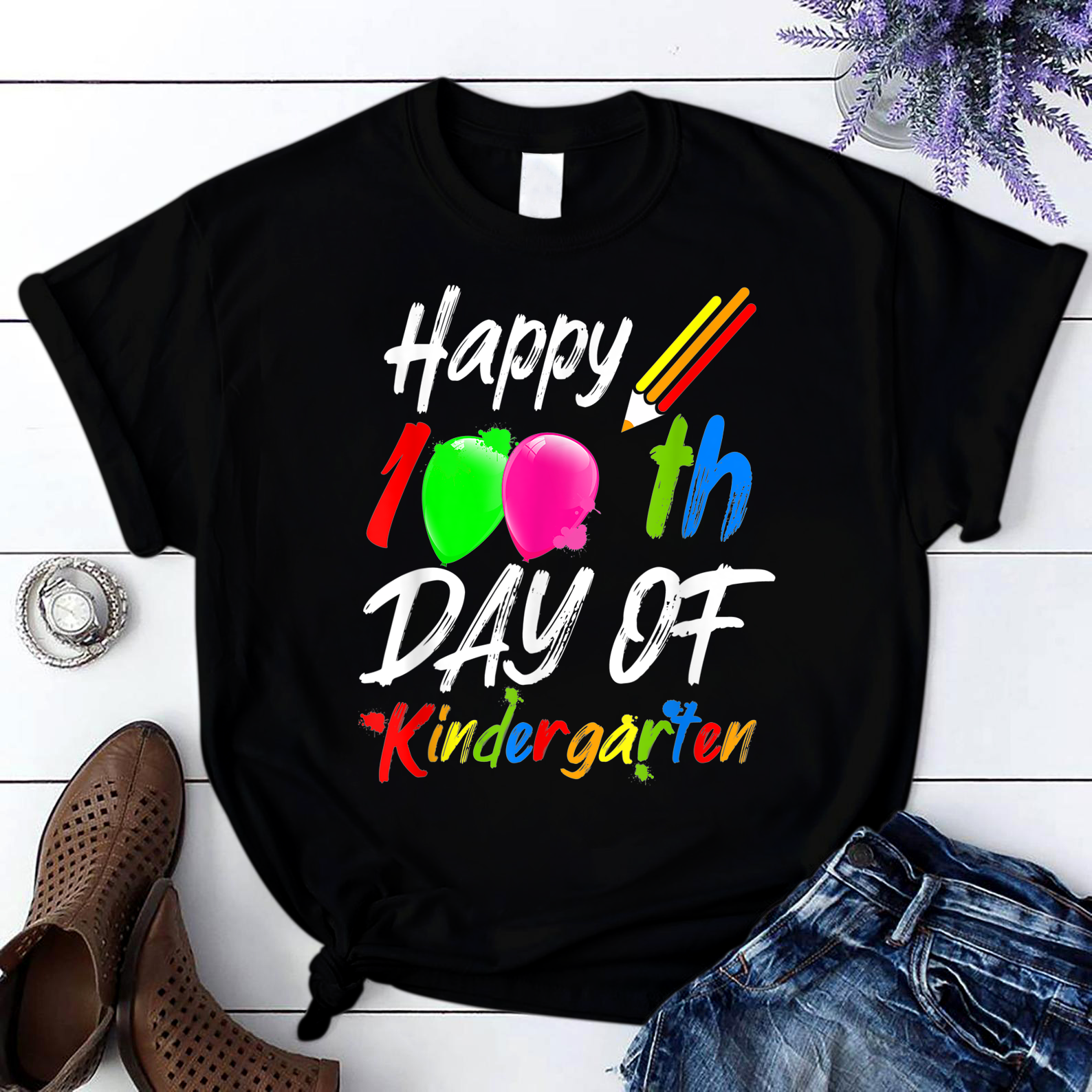 Happy 100Th Day Of Kindergarten Teacher Appreciation T Shirt Black Unisex S-6Xl