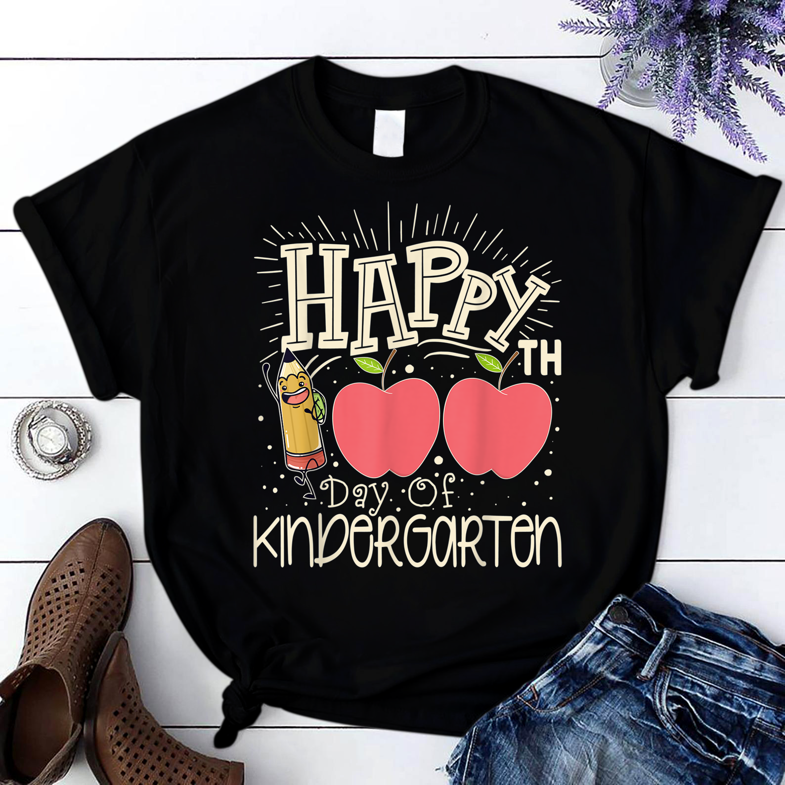 Happy 100Th Day Of Kindergarten Teacher Gift For Men Women1 T Shirt Black Unisex S-6Xl