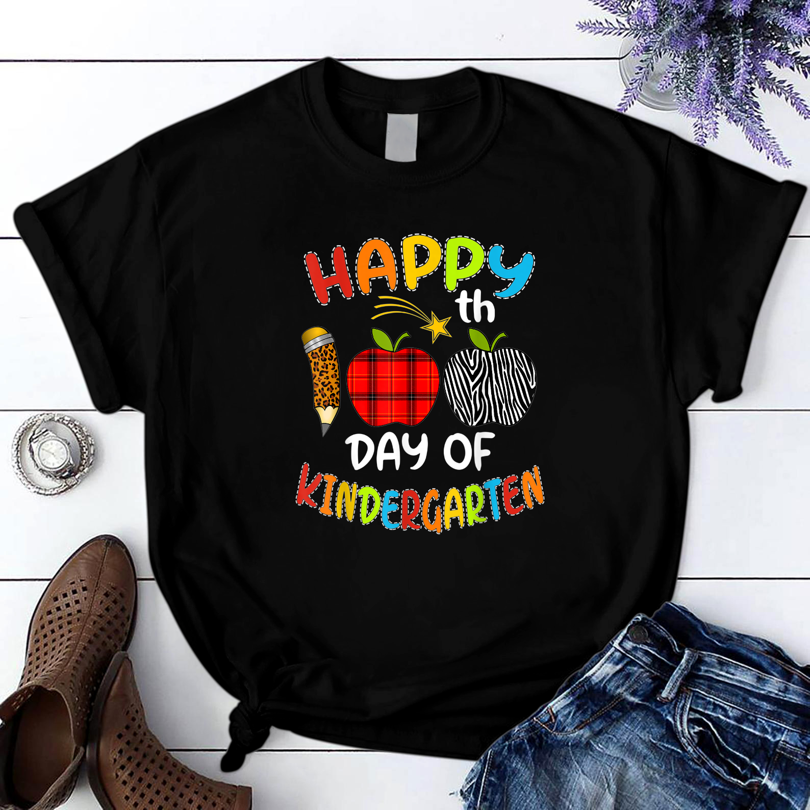 Happy 100Th Day Of Kindergarten Teacher Gifts Student Kids T Shirt Black Unisex S-6Xl