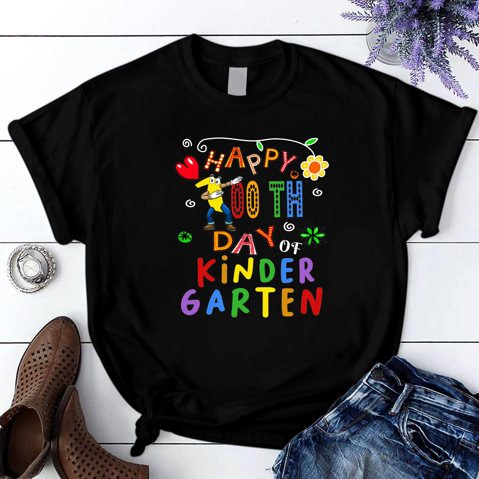 Happy 100Th Day Of Kindergarten Teacher Gifts Teacher Child T Shirt Black Unisex S-6Xl