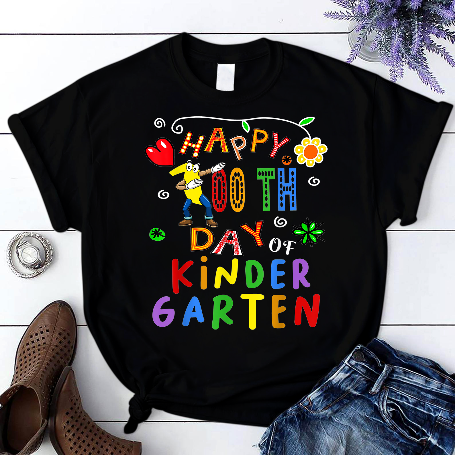 Happy 100Th Day Of Kindergarten Teacher Or Student 1 T Shirt Black Unisex S-6Xl