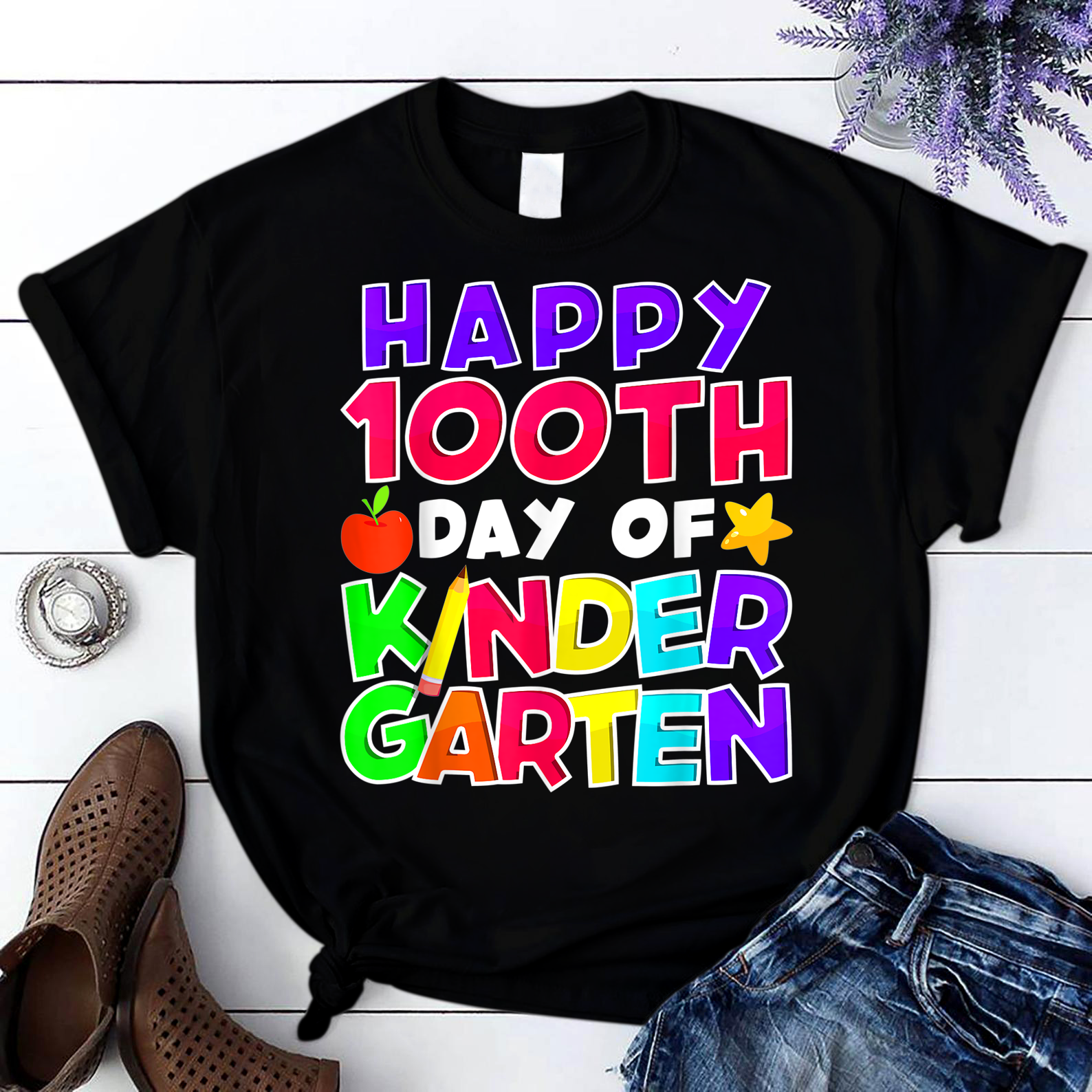 Happy 100Th Day Of Kindergarten Teacher Or Student 1 T Shirt Black Unisex S-6Xl