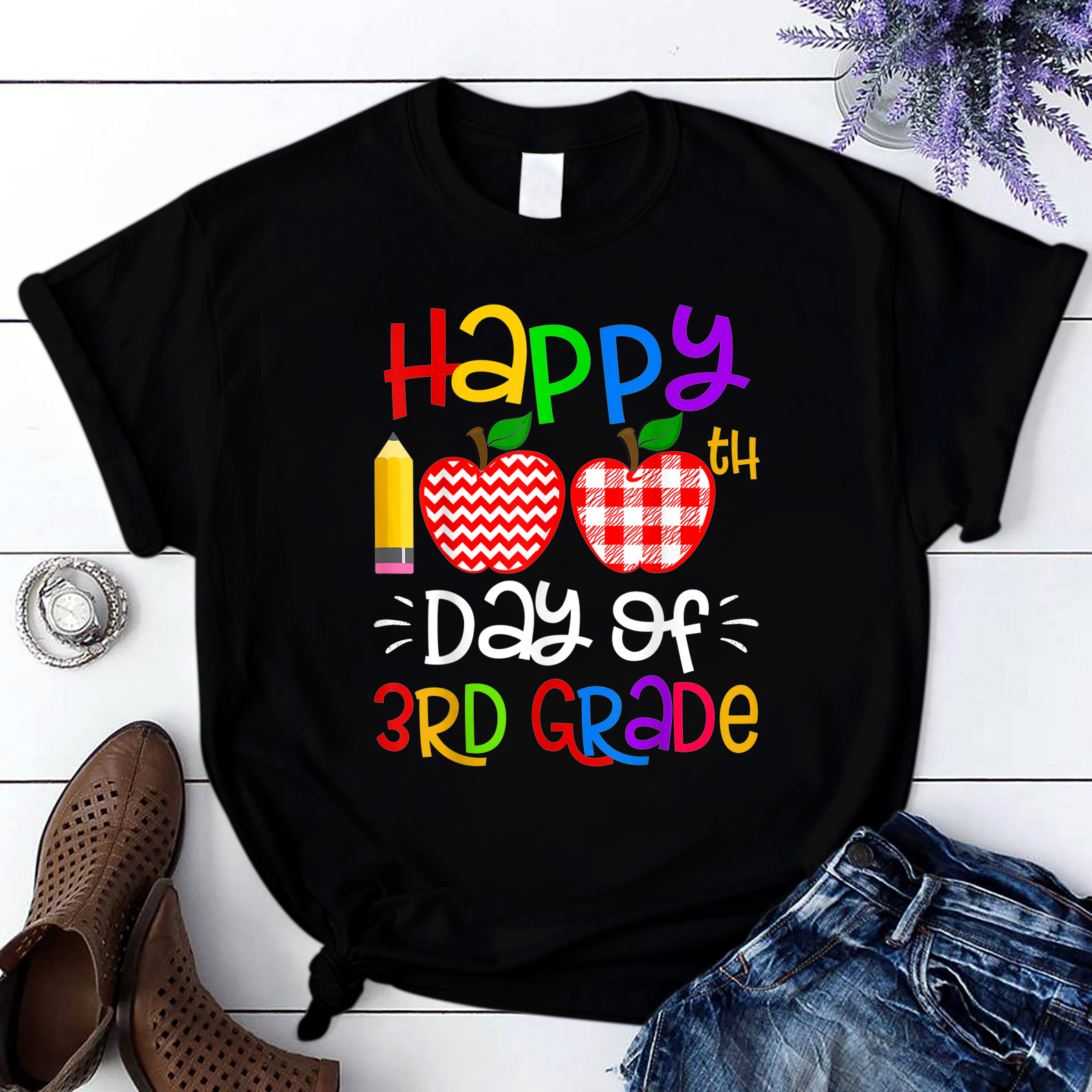 Happy 100Th Day Of Kindergarten Teacher Or Student 3 T Shirt Black Unisex S-6Xl