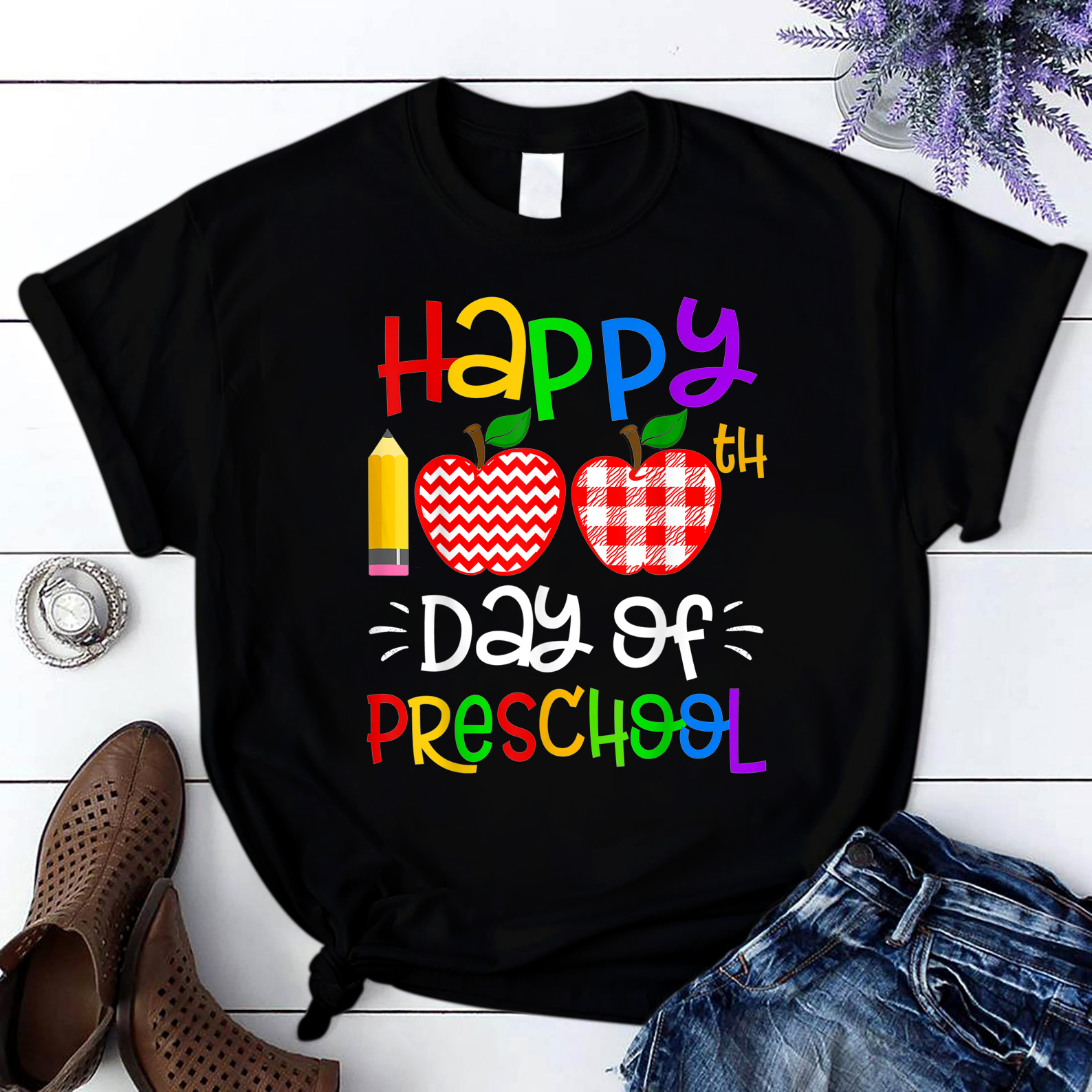 Happy 100Th Day Of Kindergarten Teacher Or Student 4 T Shirt Black Unisex S-6Xl