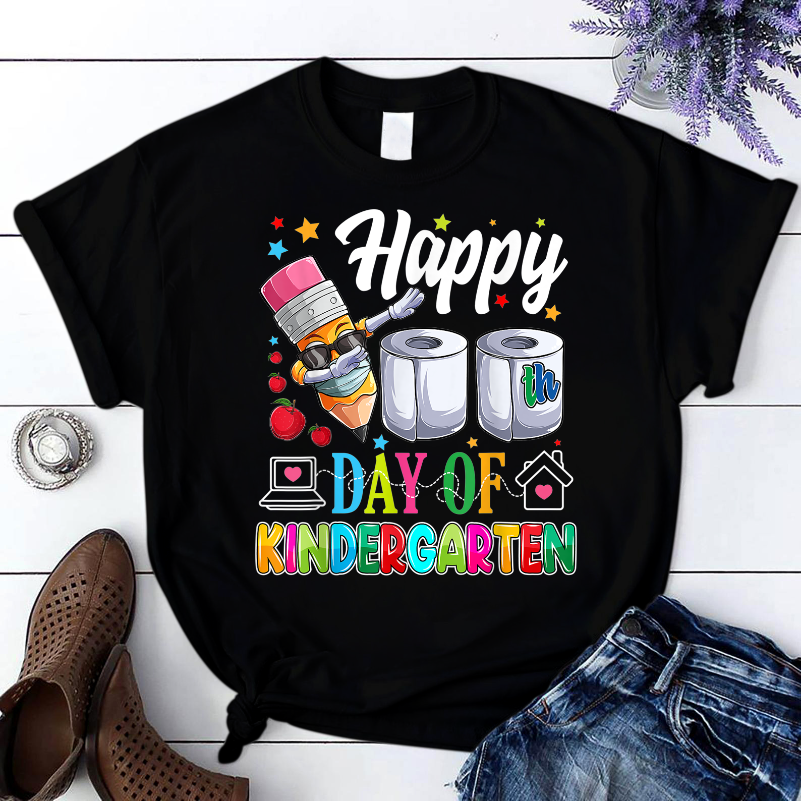 Happy 100Th Day Of Kindergarten Teacher Or Student 6 T Shirt Black Unisex S-6Xl