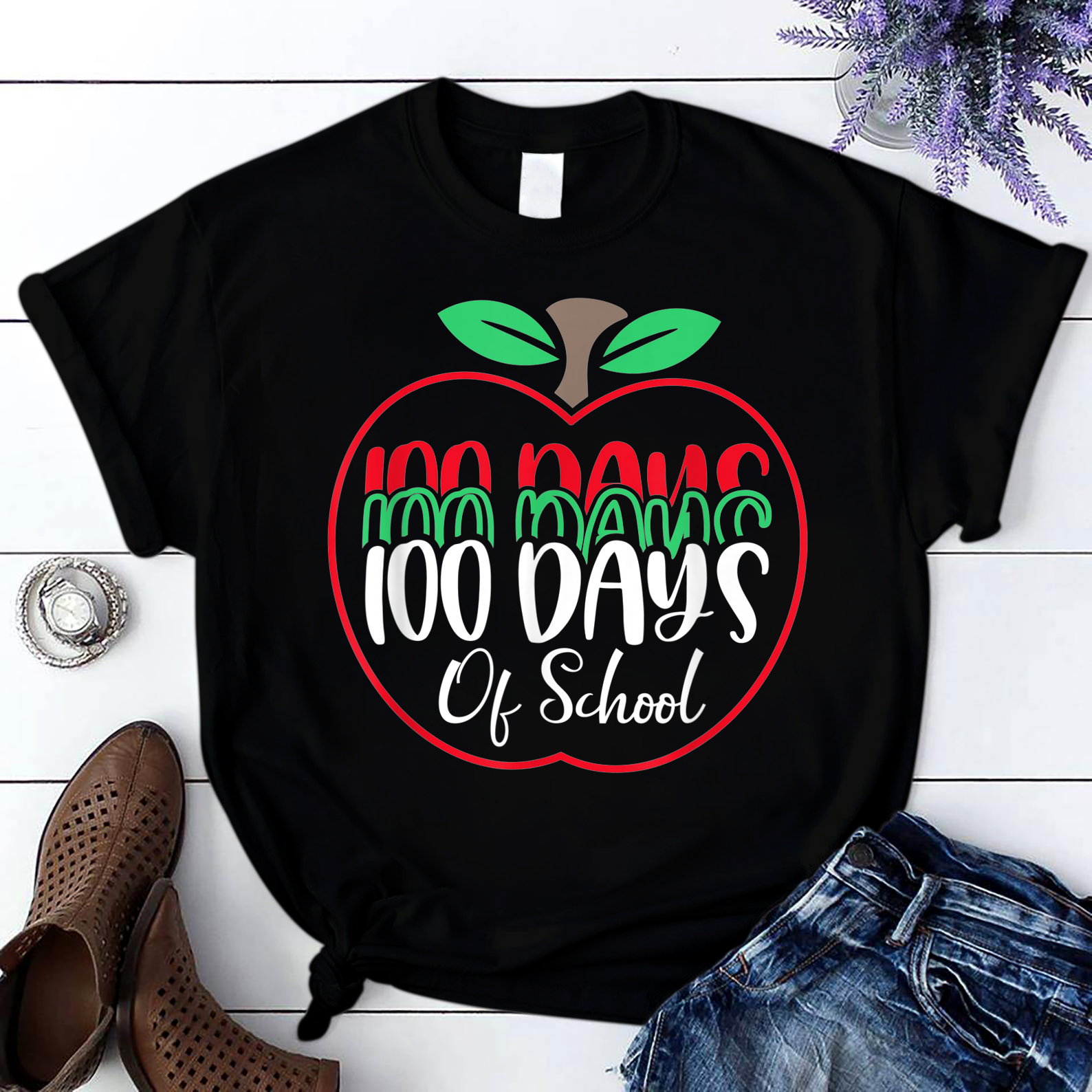 Happy 100Th Day Of Kindergarten Teacher Or Student 7 T Shirt Black Unisex S-6Xl