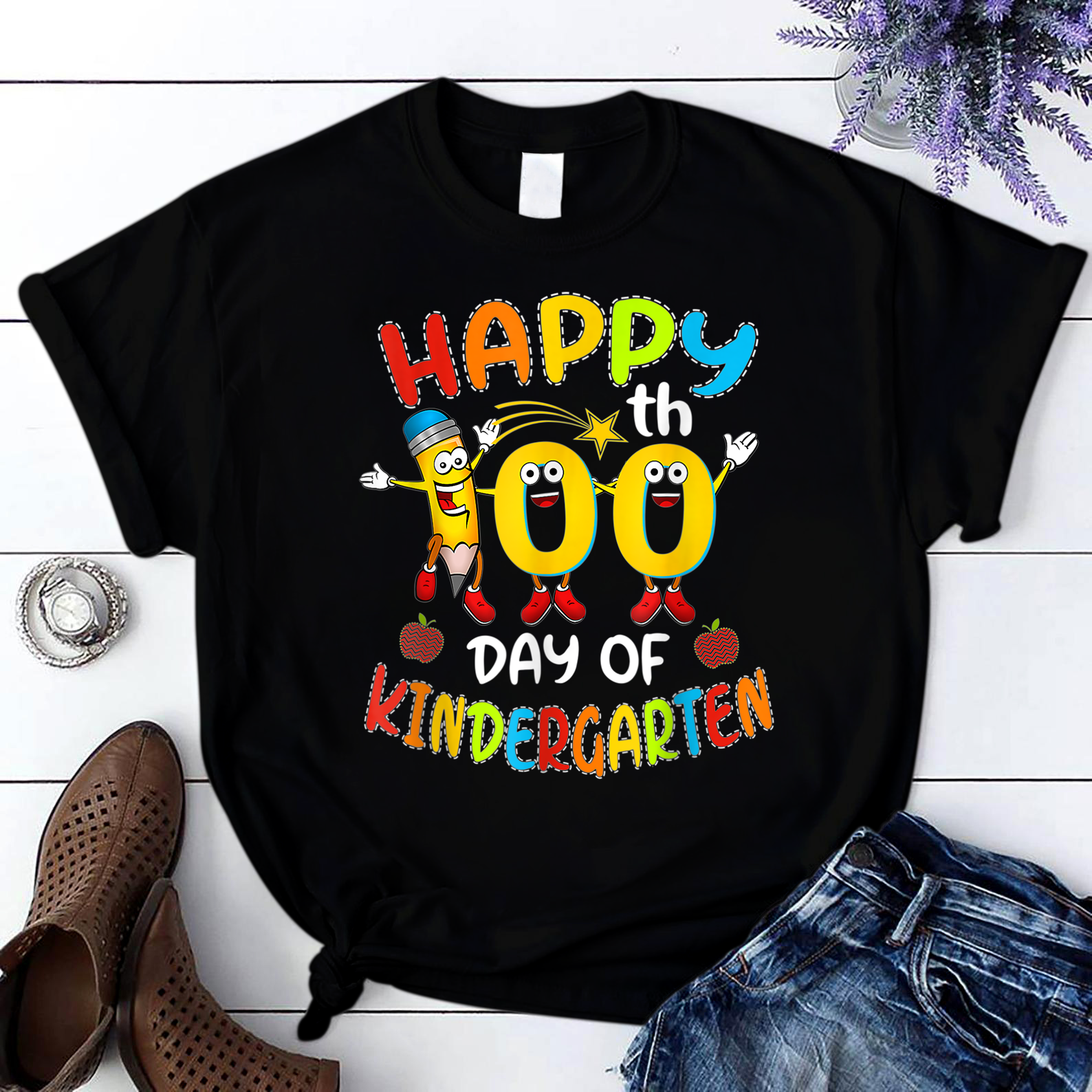 Happy 100Th Day Of Kindergarten Teacher Or Student 8 T Shirt Black Unisex S-6Xl