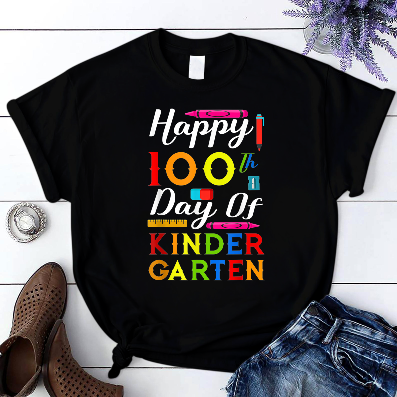 Happy 100Th Day Of Kindergarten Teacher Or Student T Shirt Black Unisex S-6Xl