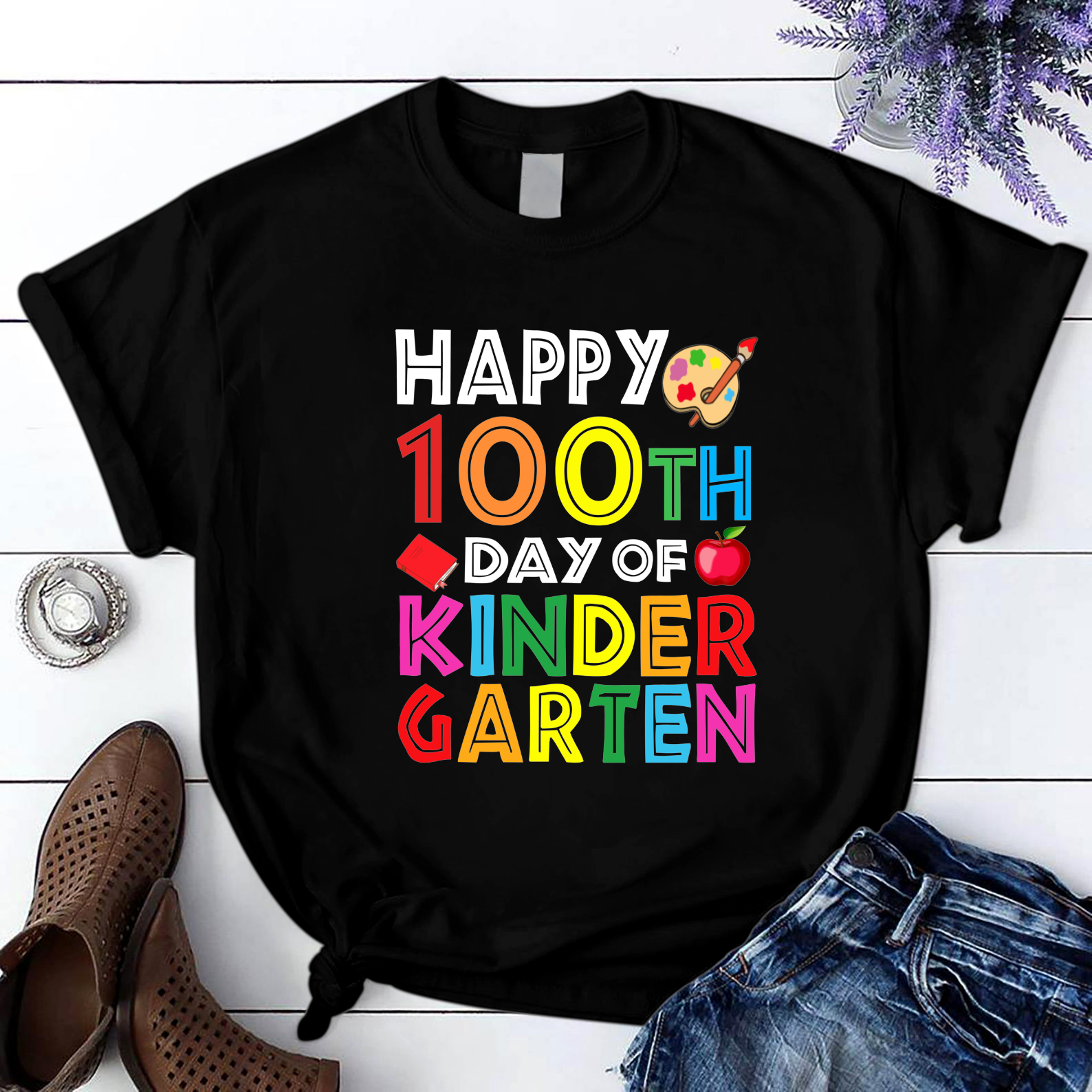 Happy 100Th Day Of Kindergarten Teacher Or Student T Shirt Black Unisex S-6Xl