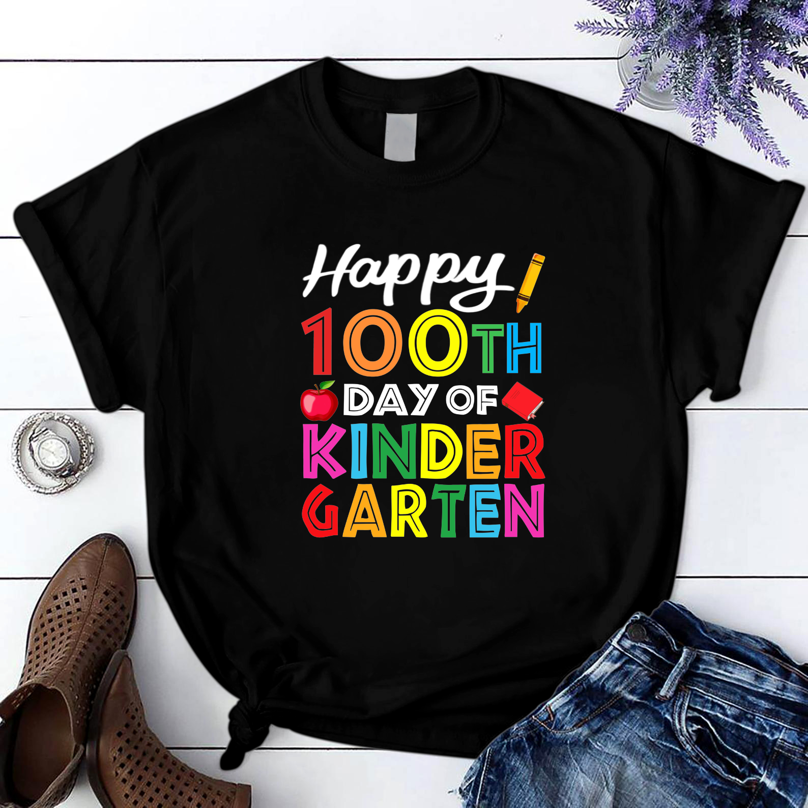 Happy 100Th Day Of Kindergarten Teacher Or Student T Shirt Black Unisex S-6Xl