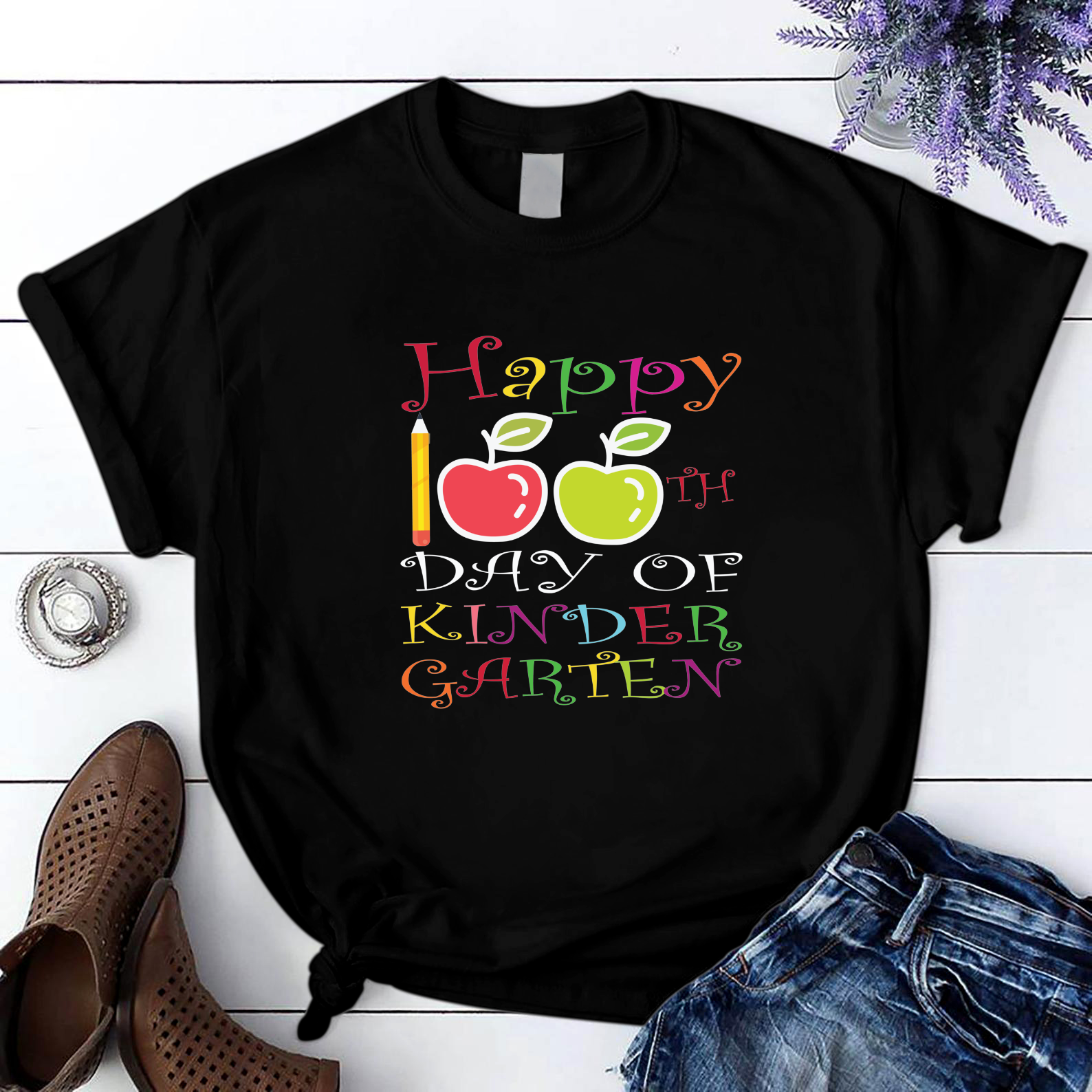 Happy 100Th Day Of Kindergarten Teacher Or Student T Shirt Black Unisex S-6Xl