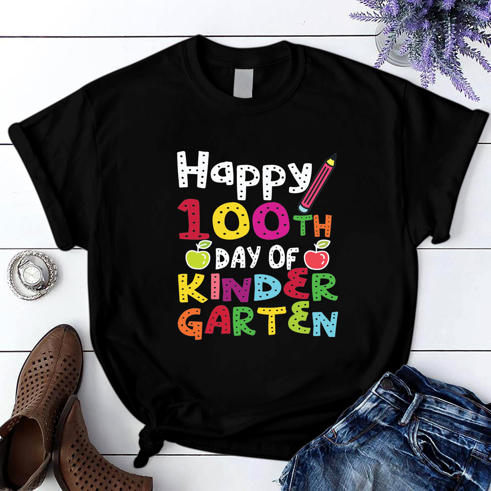 Happy 100Th Day Of Kindergarten Teacher Or Student T Shirt Black Unisex S-6Xl