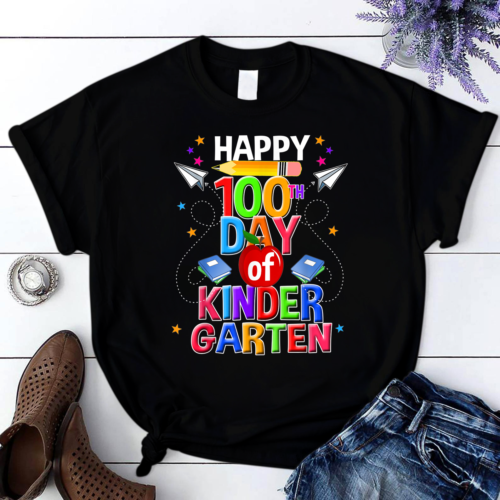 Happy 100Th Day Of Kindergarten Teacher Or Student10 T Shirt Black Unisex S-6Xl