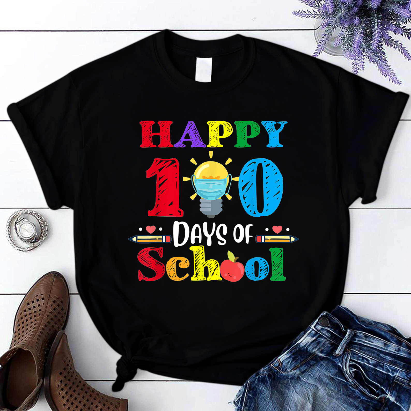 Happy 100Th Day Of Kindergarten Teacher Or Student11 T Shirt Black Unisex S-6Xl