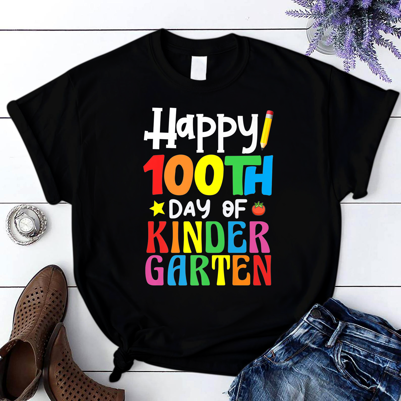 Happy 100Th Day Of Kindergarten Teacher Or Student3 T Shirt Black Unisex S-6Xl