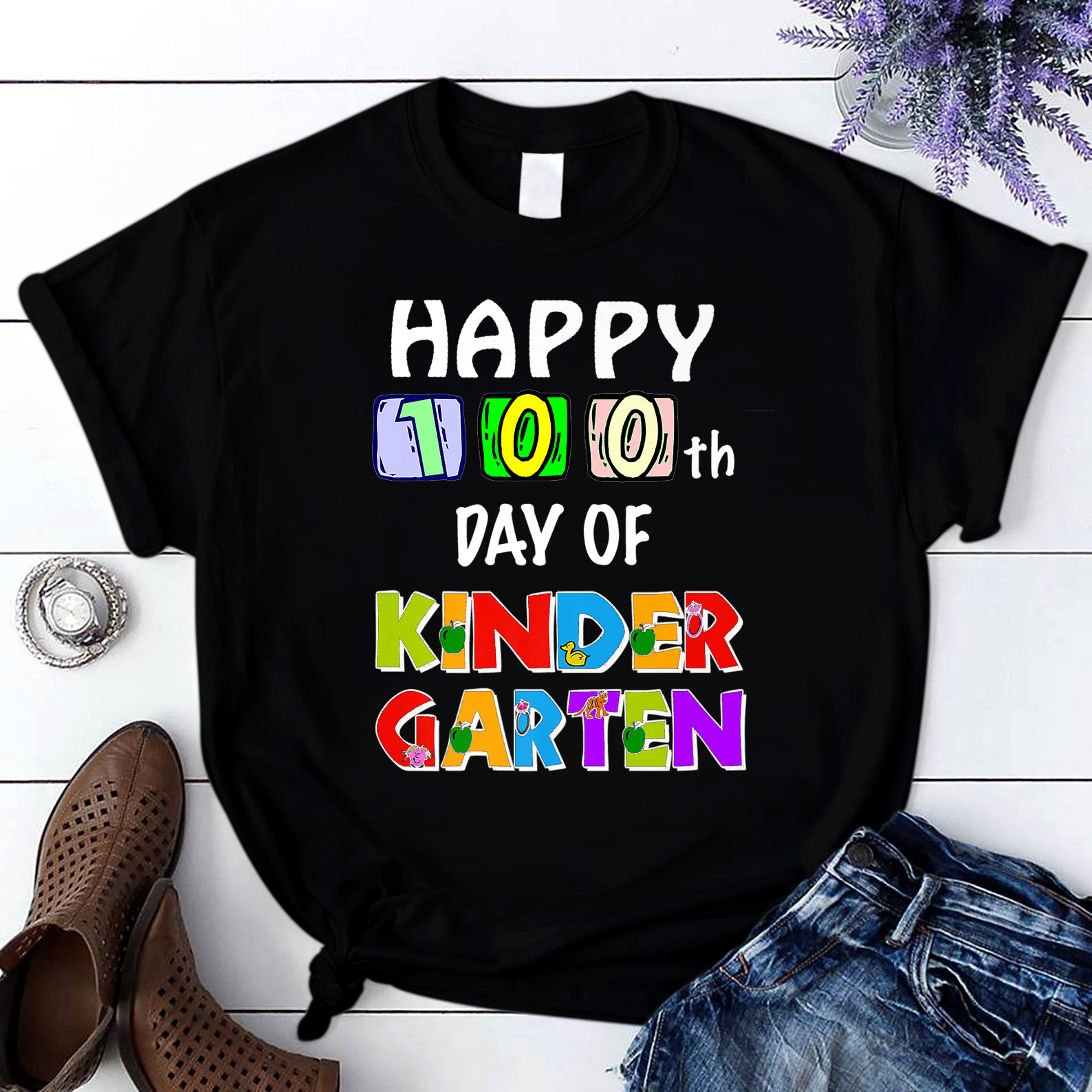 Happy 100Th Day Of Kindergarten Teacher Or Student4 T Shirt Black Unisex S-6Xl