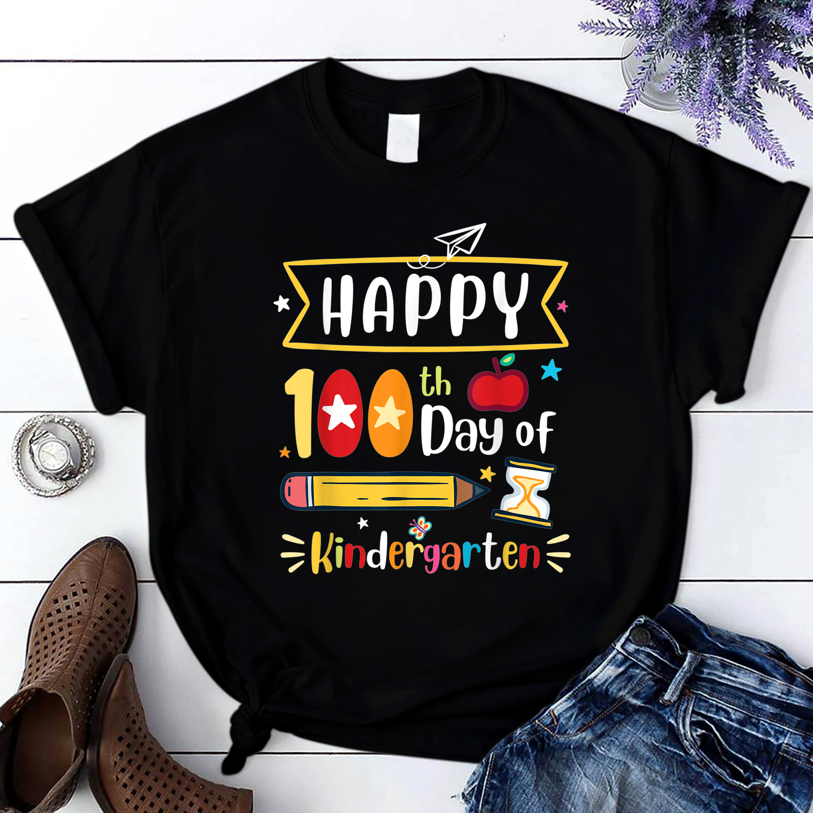 Happy 100Th Day Of Kindergarten Teacher Or Student6 T Shirt Black Unisex S-6Xl