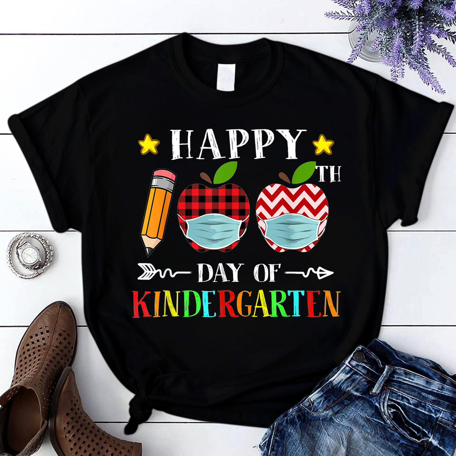 Happy 100Th Day Of Kindergarten Teacher Or Student8 T Shirt Black Unisex S-6Xl