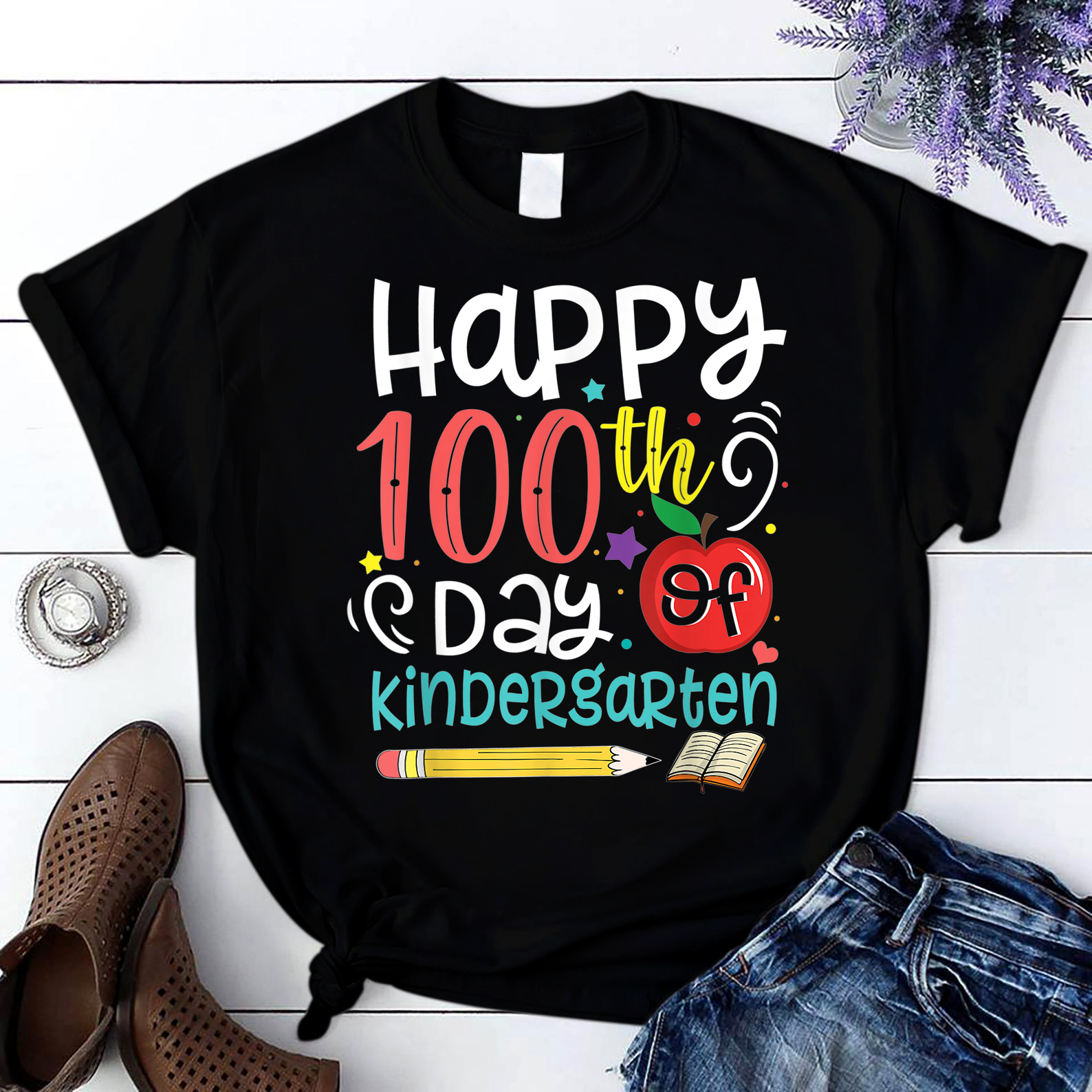 Happy 100Th Day Of Kindergarten Teacher Student 100 Days 3 T Shirt Black Unisex S-6Xl