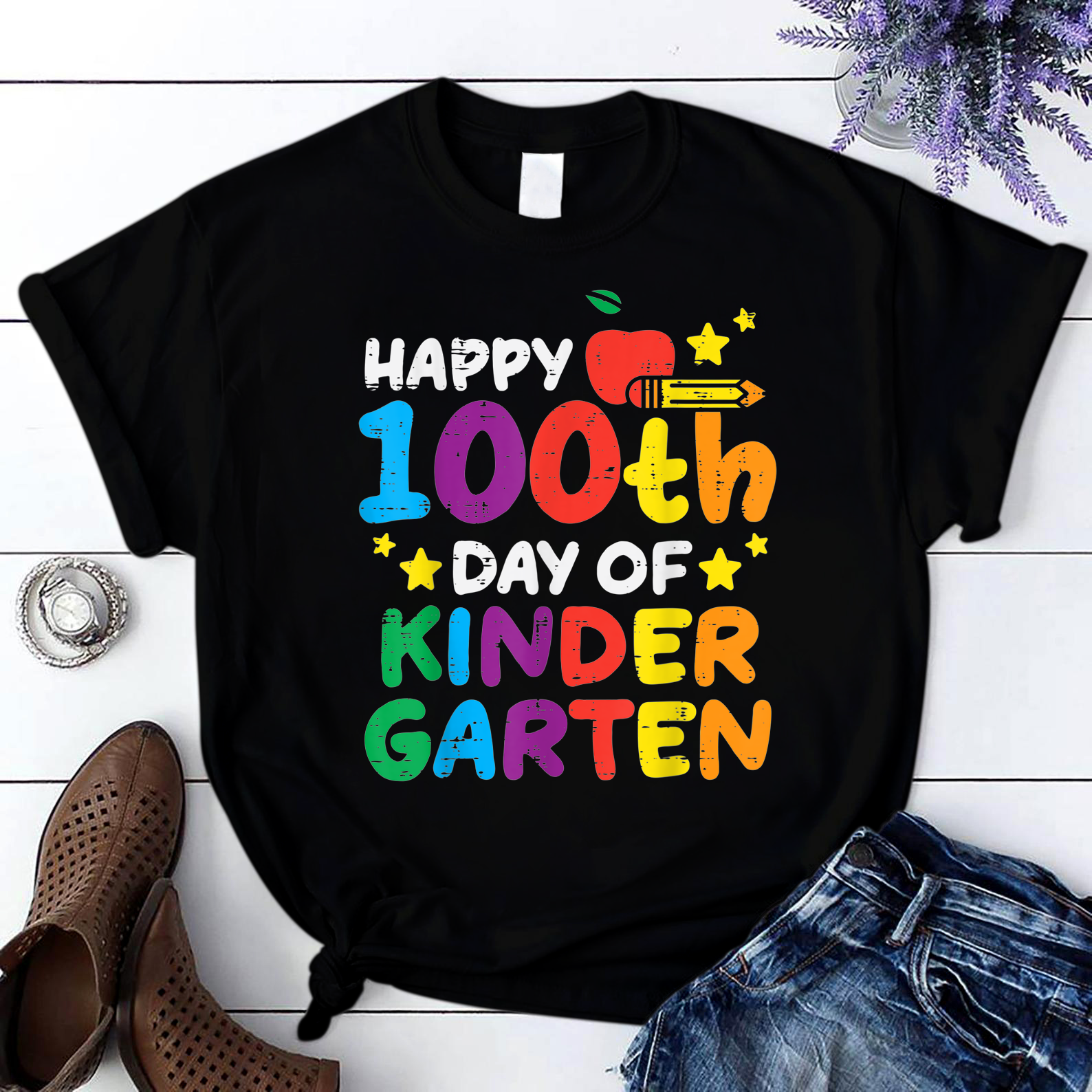 Happy 100Th Day Of Kindergarten Teacher Student 100 Days T Shirt Black Unisex S-6Xl