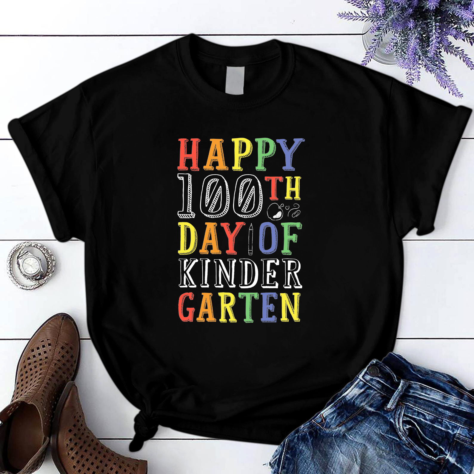 Happy 100Th Day Of Kindergarten Teacher Student And Kids T Shirt Black Unisex S-6Xl