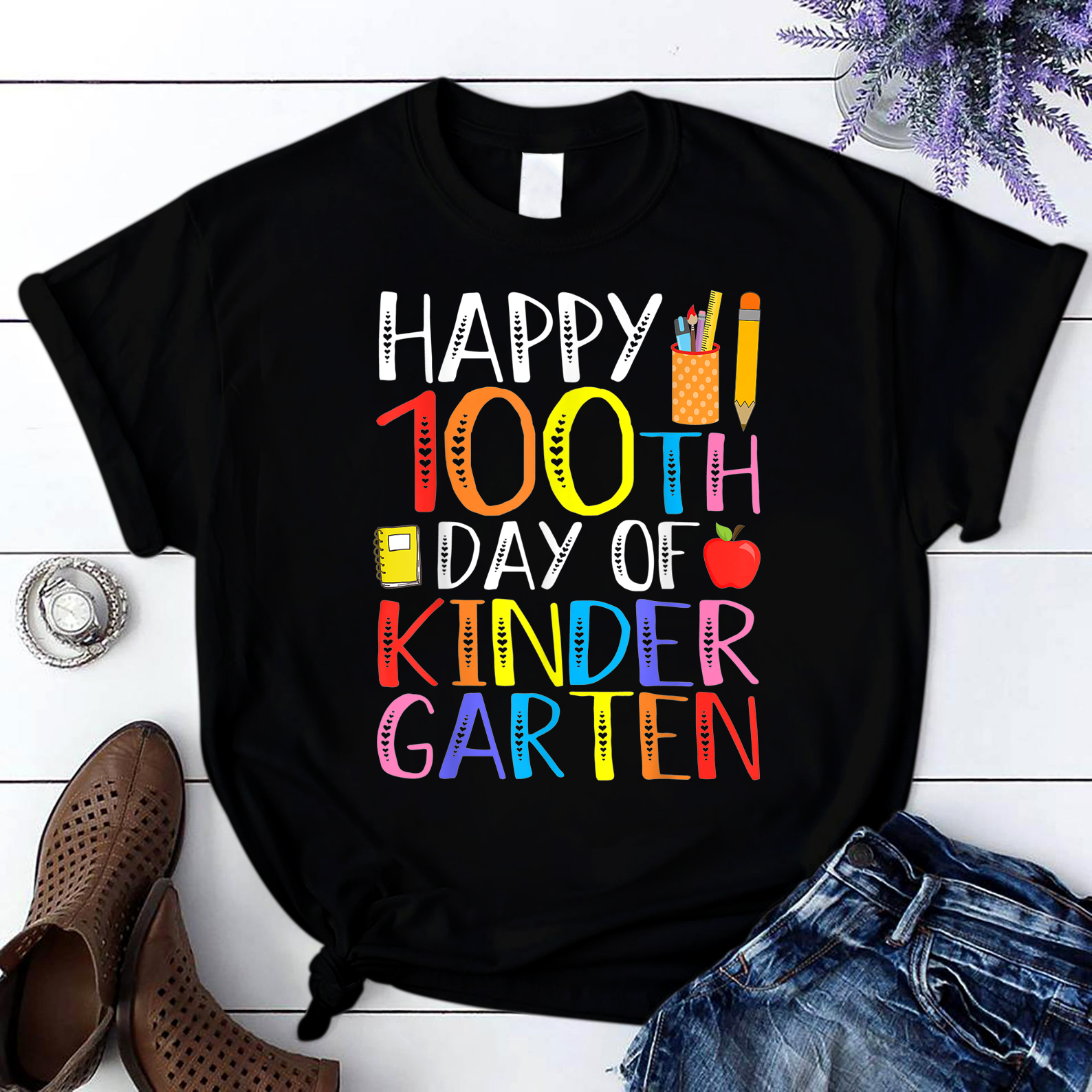 Happy 100Th Day Of Kindergarten Teacher Student Girls Boys T Shirt Black Unisex S-6Xl