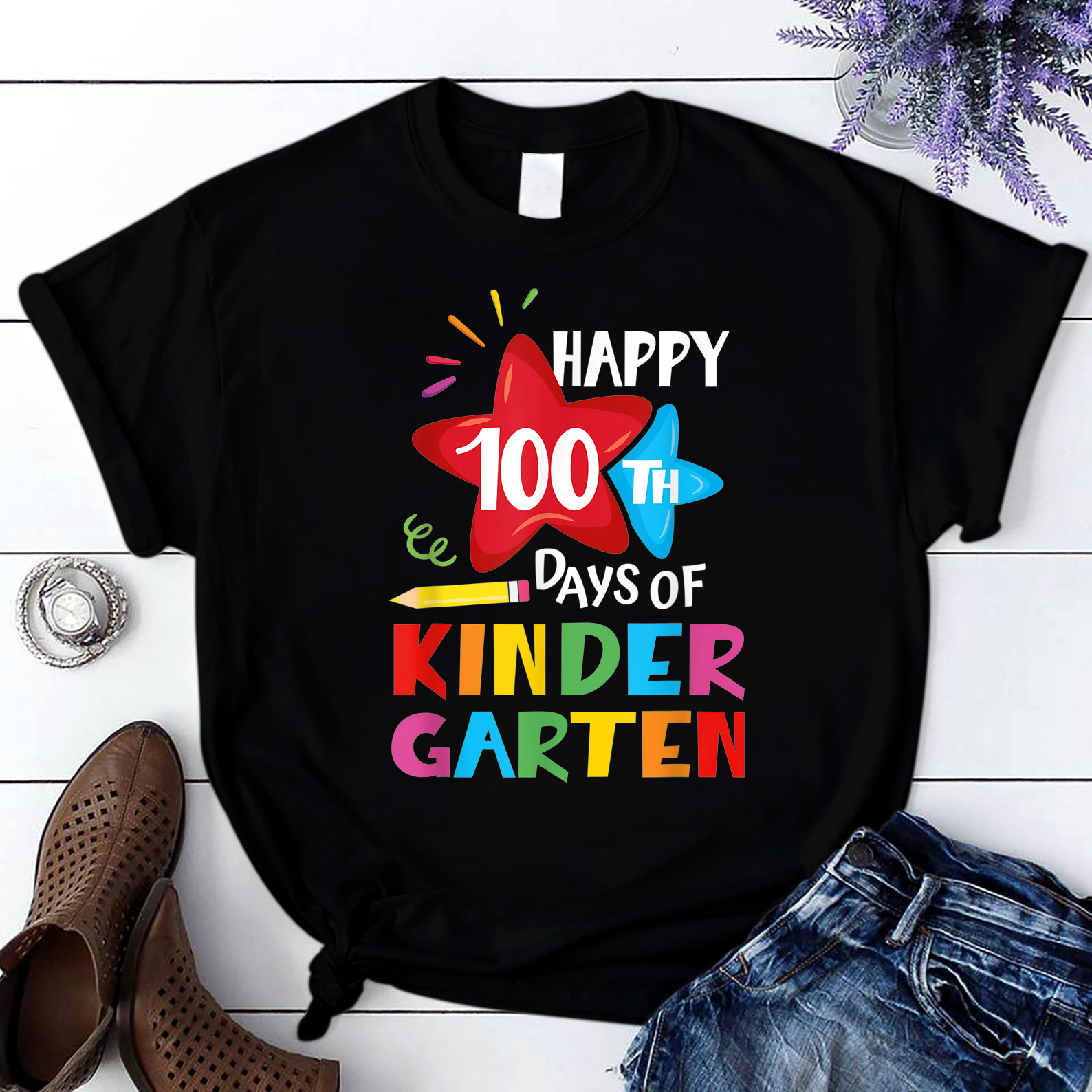 Happy 100Th Day Of Kindergarten Teacher Student Kids 1 T Shirt Black Unisex S-6Xl