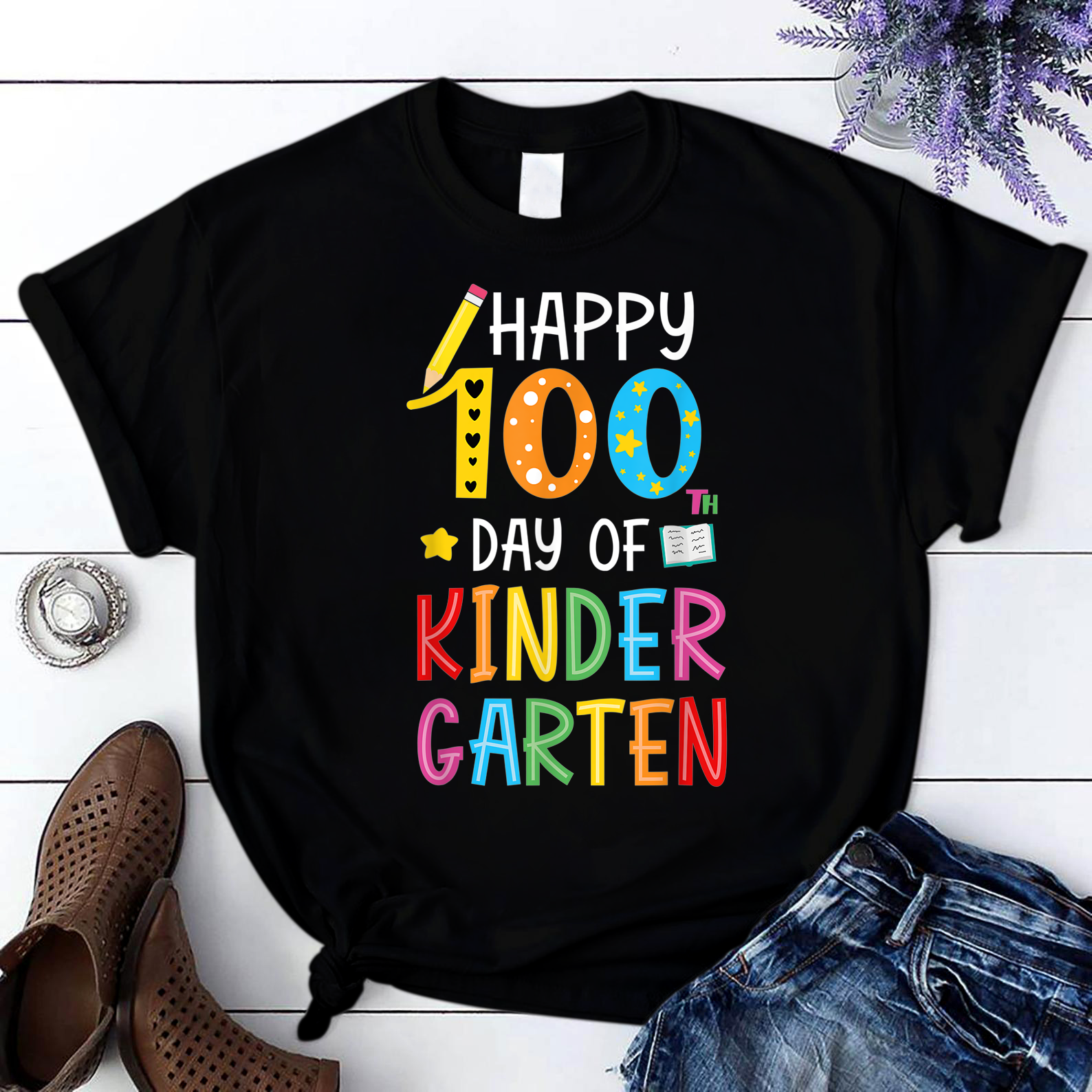 Happy 100Th Day Of Kindergarten Teacher Student Kids 3 T Shirt Black Unisex S-6Xl