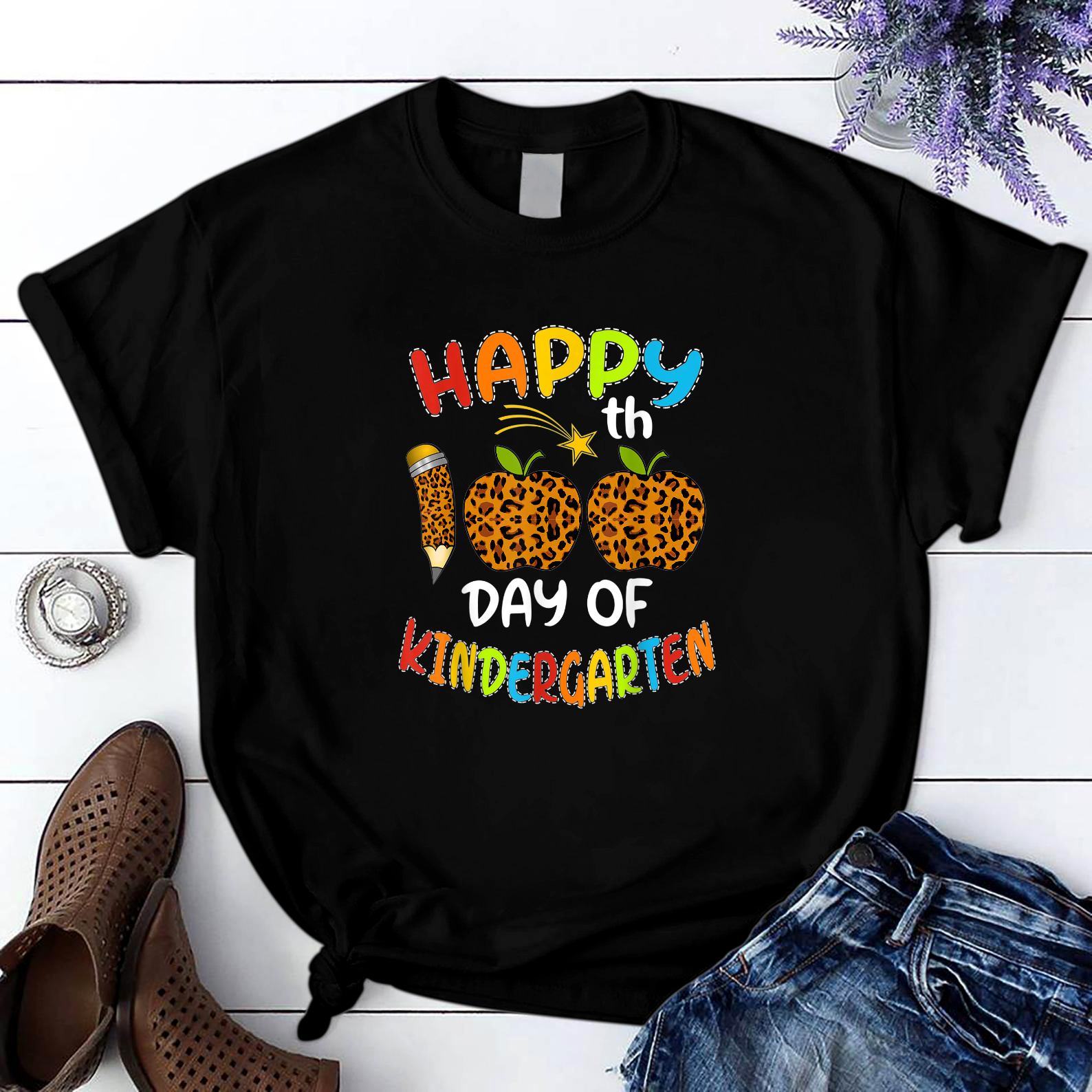 Happy 100Th Day Of Kindergarten Teacher Student Kids 4 T Shirt Black Unisex S-6Xl