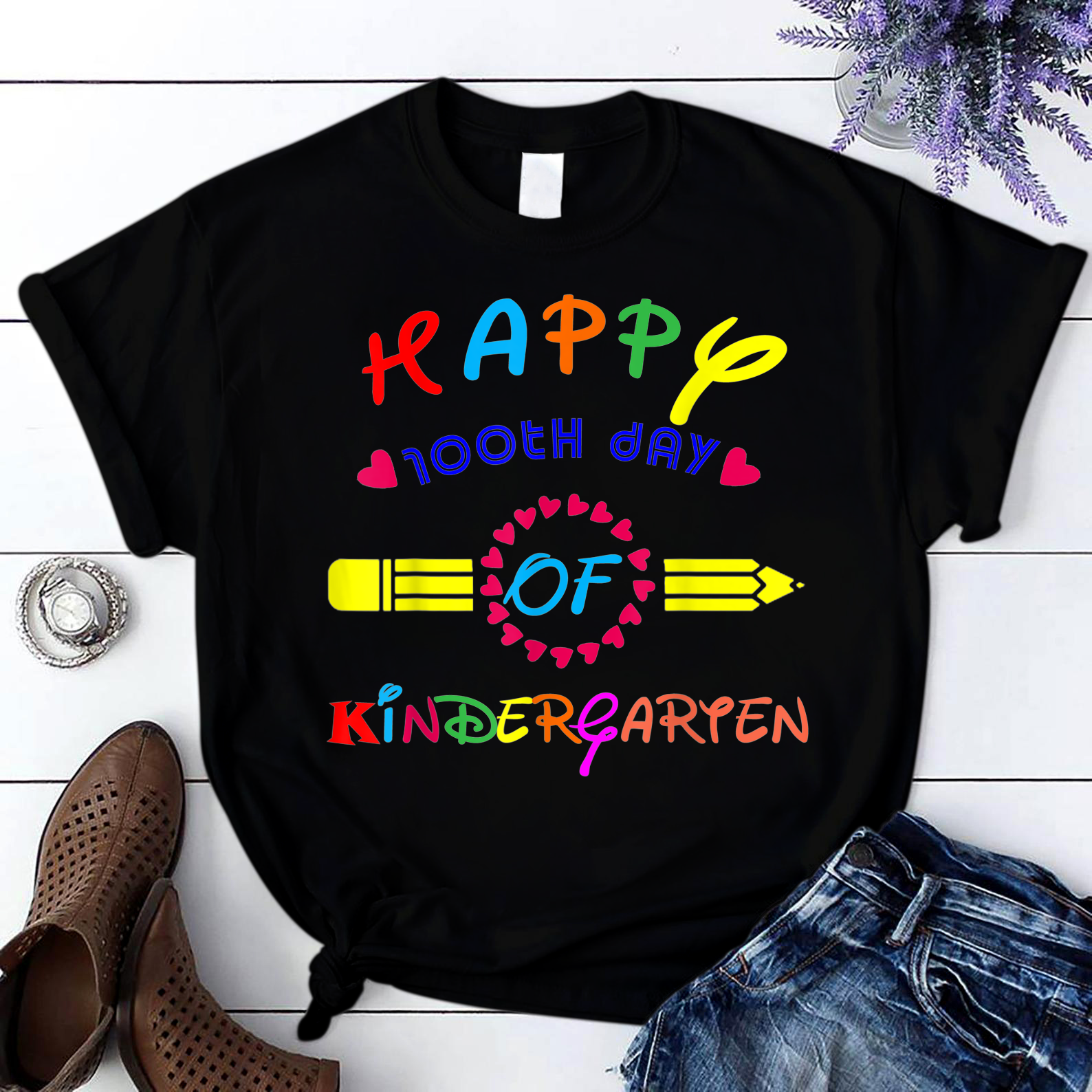 Happy 100Th Day Of Kindergarten Teacher Student Kids 6 T Shirt Black Unisex S-6Xl