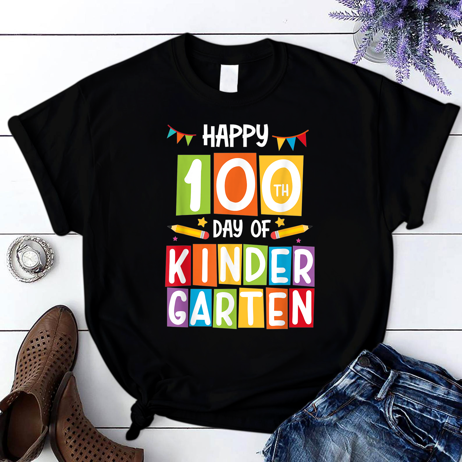 Happy 100Th Day Of Kindergarten Teacher Student Kids T Shirt Black Unisex S-6Xl