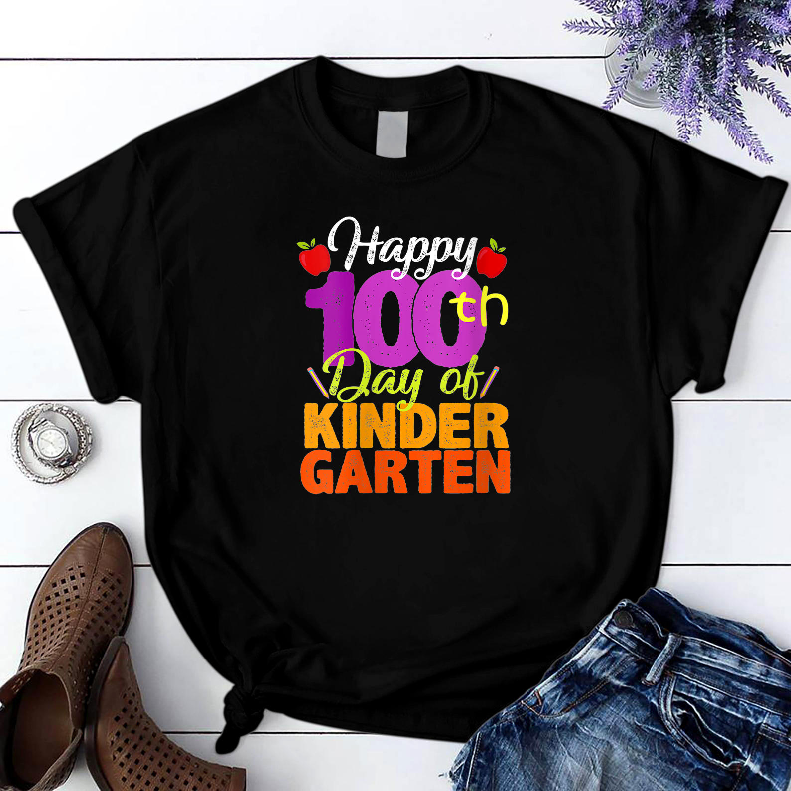 Happy 100Th Day Of Kindergarten Teacher Student Kids T Shirt Black Unisex S-6Xl