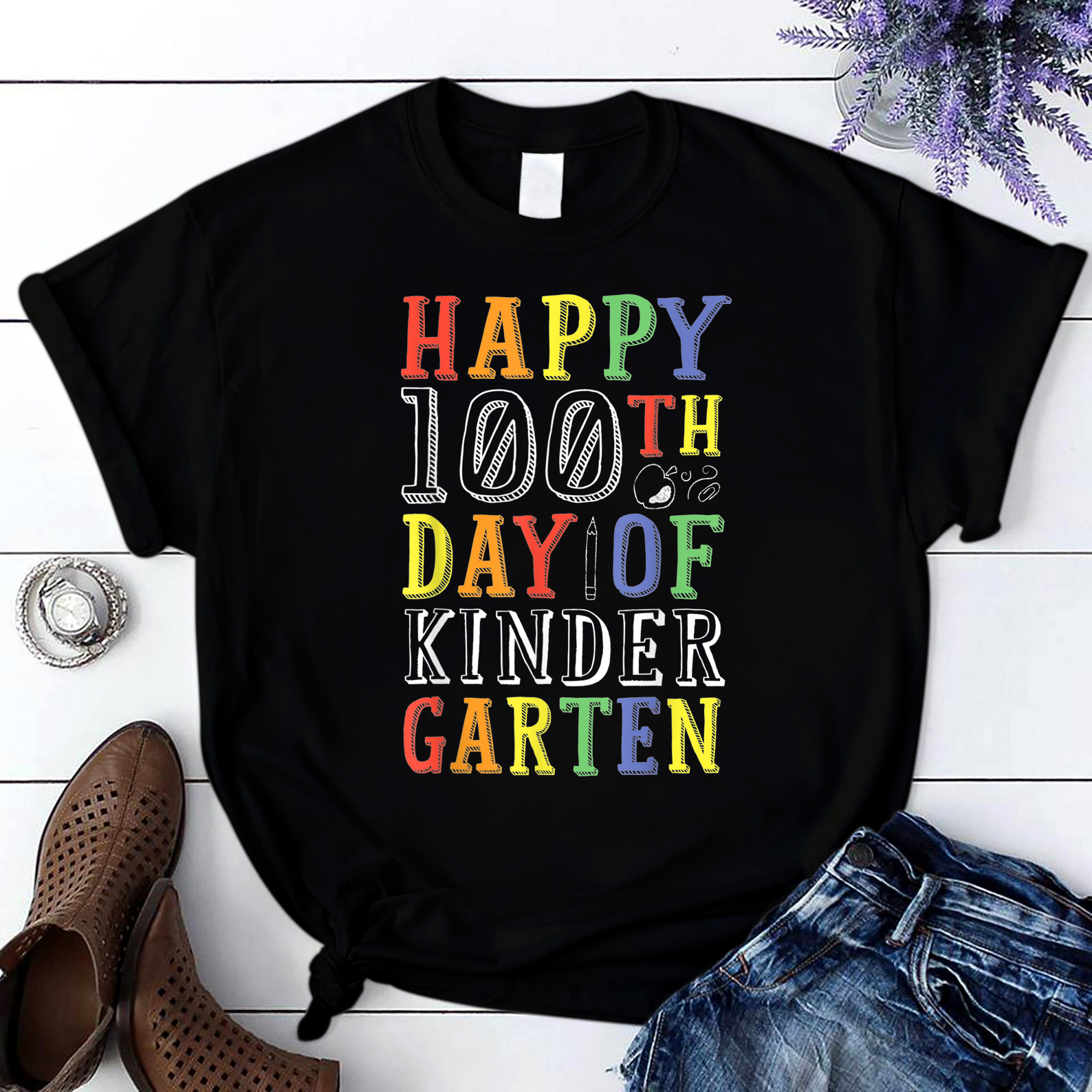 Happy 100Th Day Of Kindergarten Teacher Student Leopard T Shirt Black Unisex S-6Xl