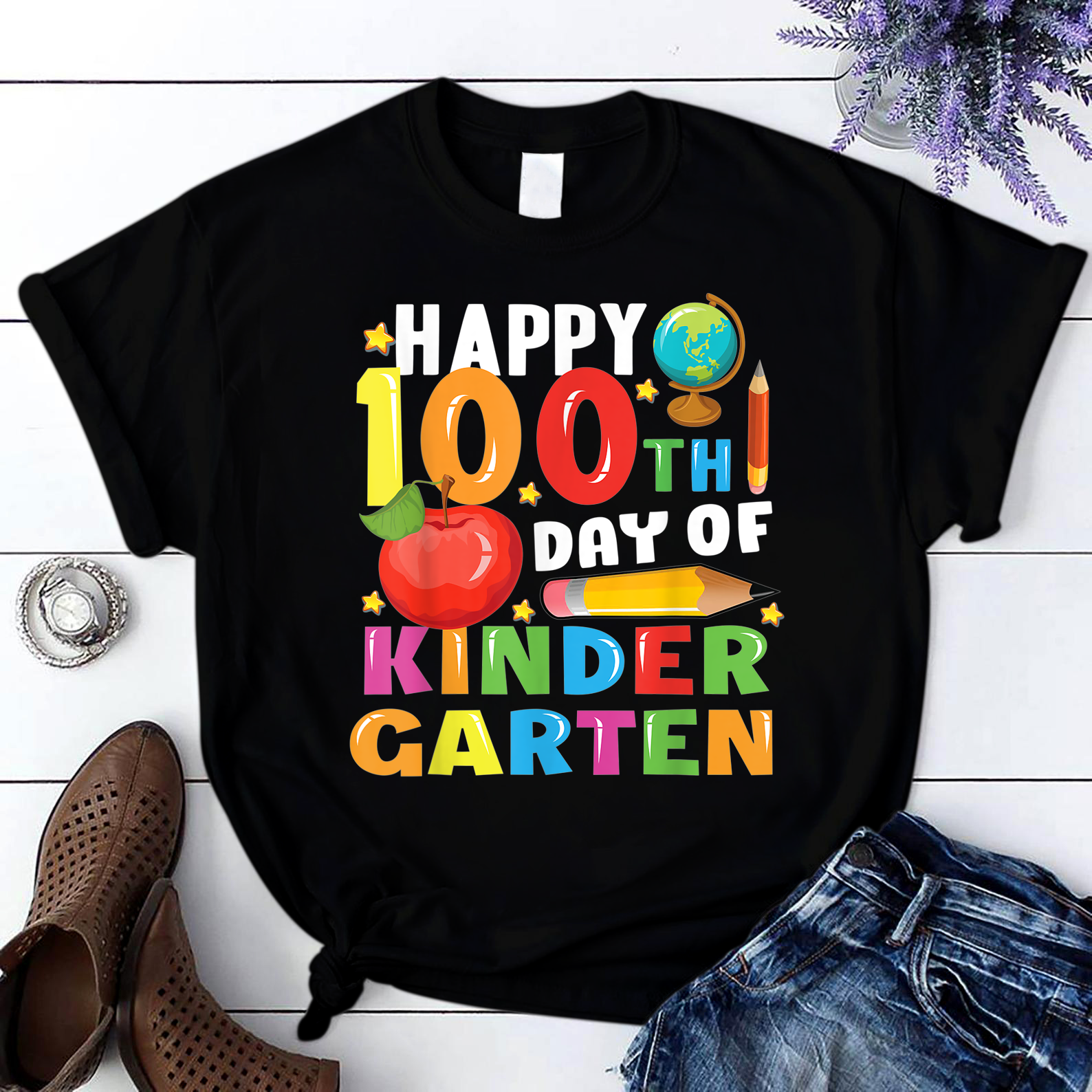 Happy 100Th Day Of Kindergarten Teacher Student T Shirt Black Unisex S-6Xl