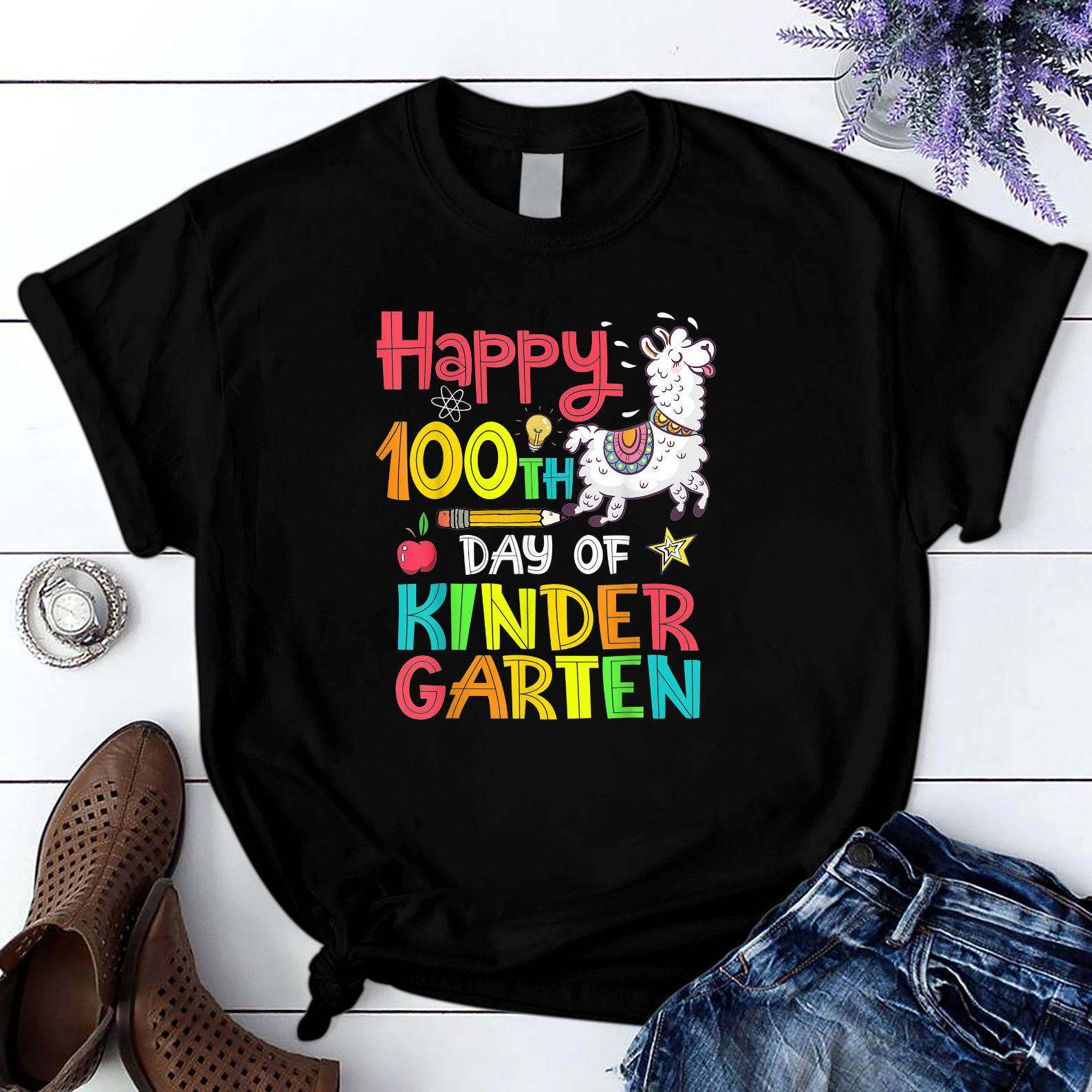 Happy 100Th Day Of Kindergarten Teacher Student T Shirt Black Unisex S-6Xl