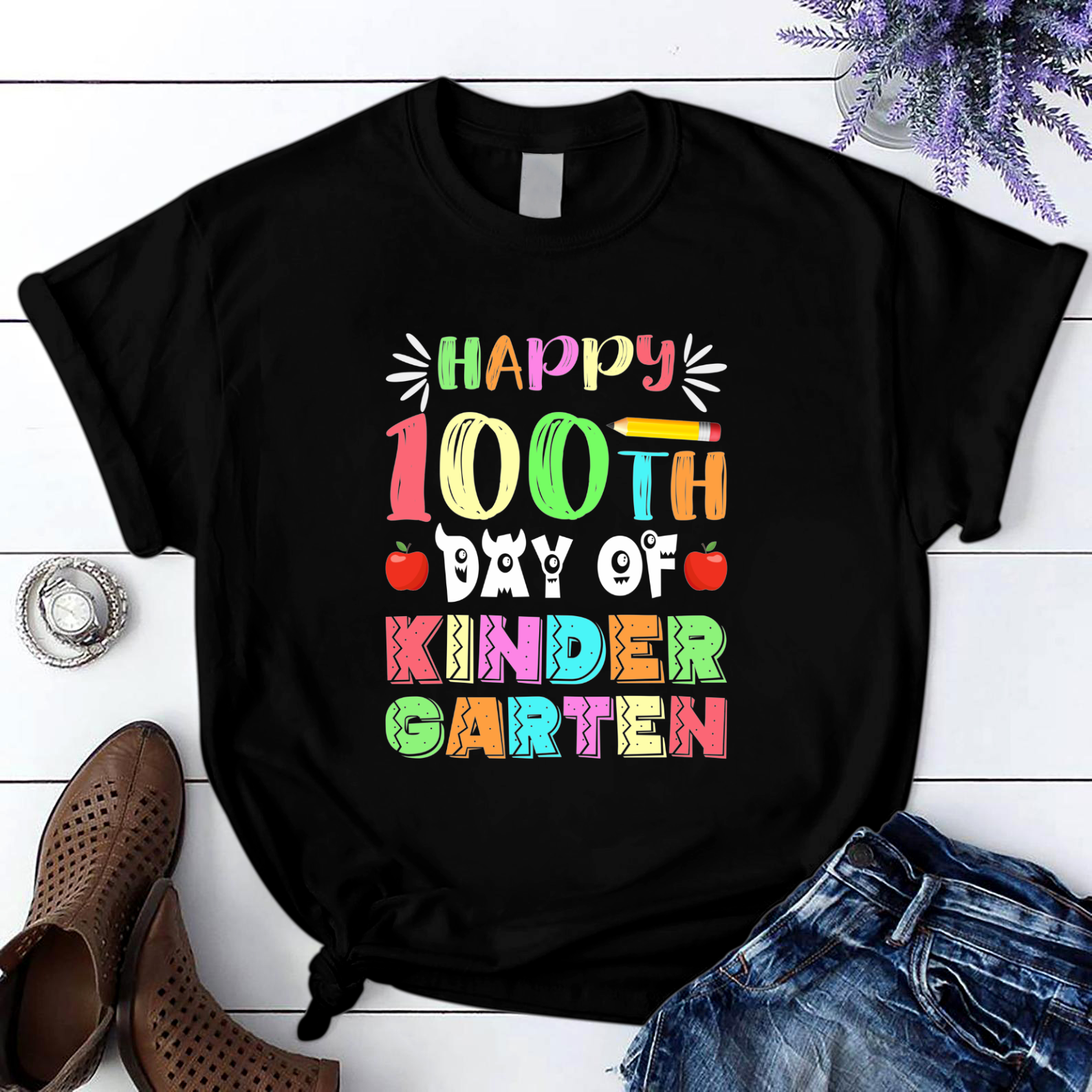 Happy 100Th Day Of Kindergarten Teacher Student T Shirt Black Unisex S-6Xl