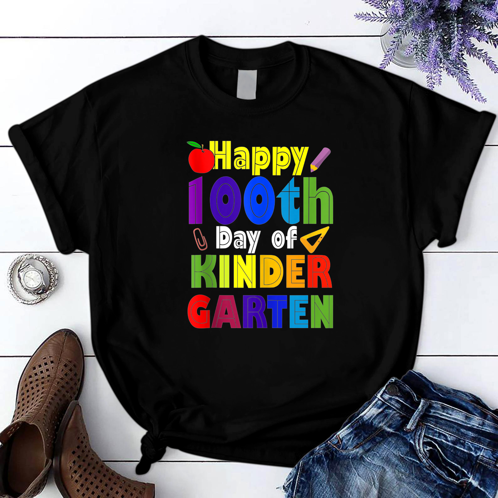 Happy 100Th Day Of Kindergarten Teacher Student9 T Shirt Black Unisex S-6Xl