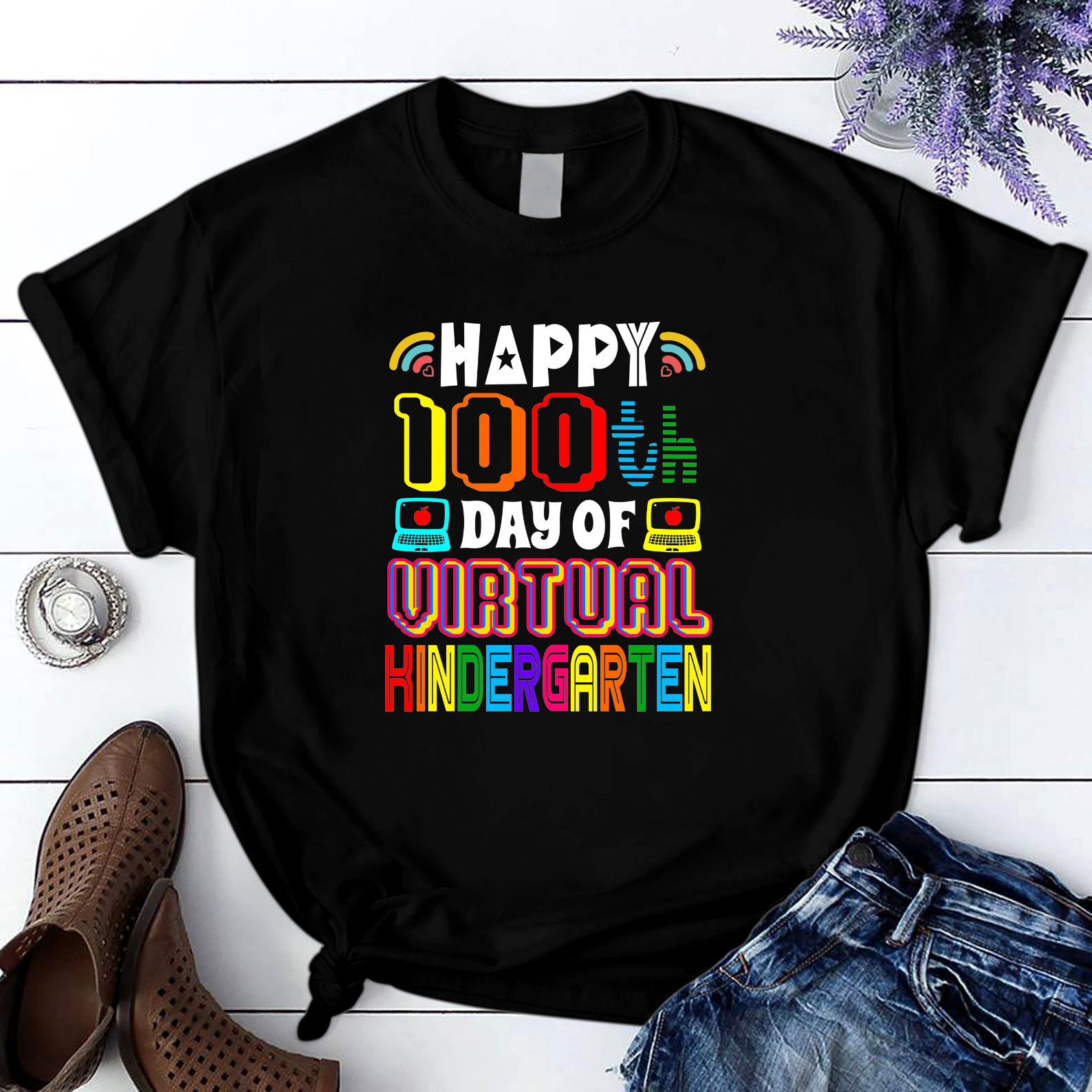 Happy 100Th Day Of Kindergarten Teachers Kids Days Of School T Shirt Black Unisex S-6Xl