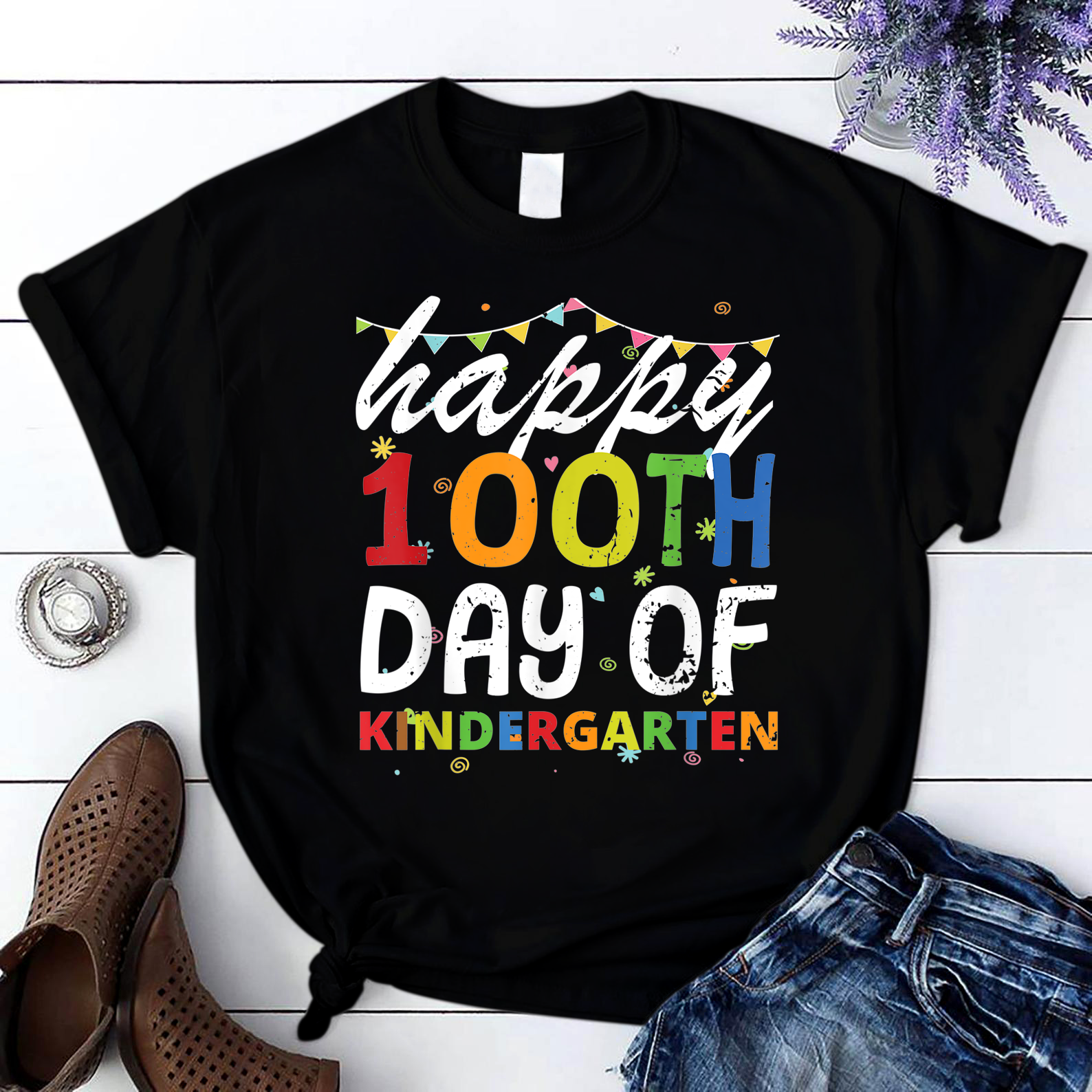 Happy 100Th Day Of Kindergarten Teachers Students Kids T Shirt Black Unisex S-6Xl