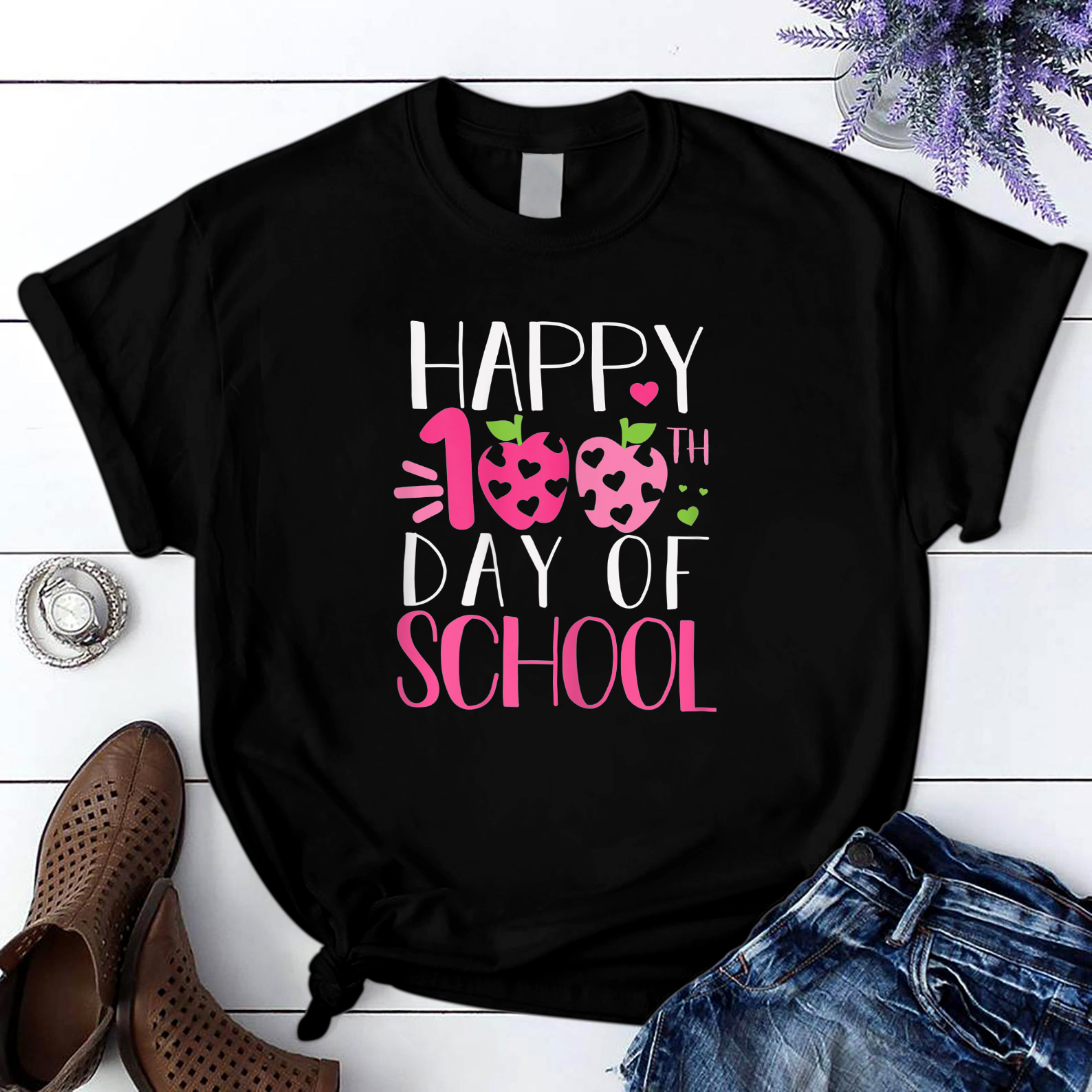 Happy 100Th Day Of School Face Leopard T Shirt Black Unisex S-6Xl